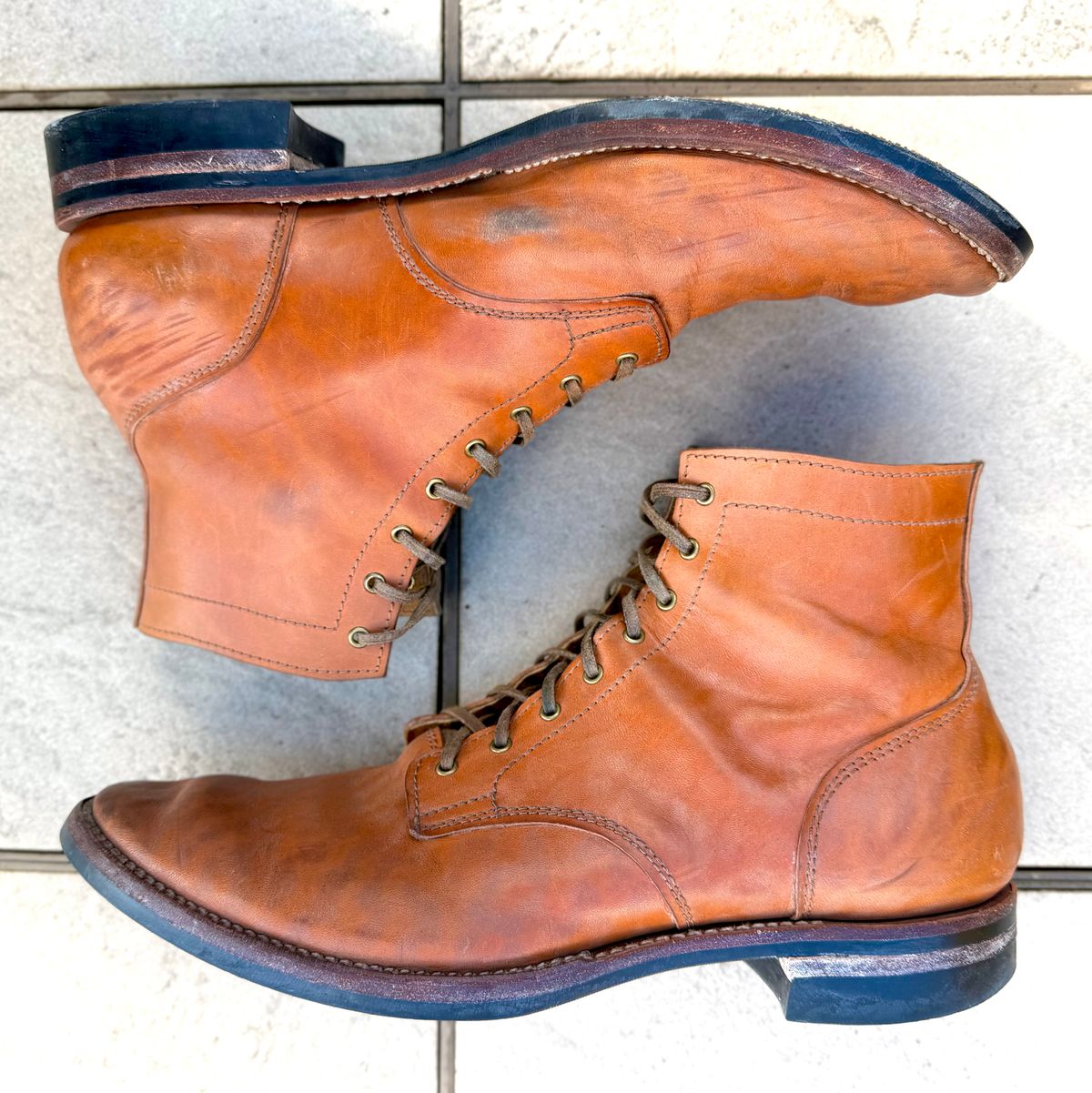 Photo by moznme on March 1, 2026 of the Oldspeed MFG Service Boot 6” in Horween Russet Horsehide Strips.