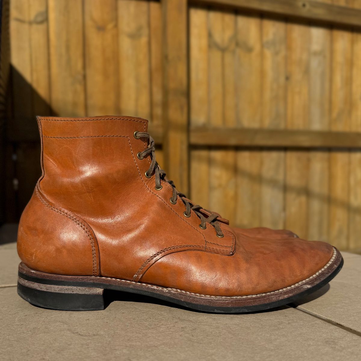 Photo by moznme on March 1, 2026 of the Oldspeed MFG Service Boot 6” in Horween Russet Horsehide Strips.