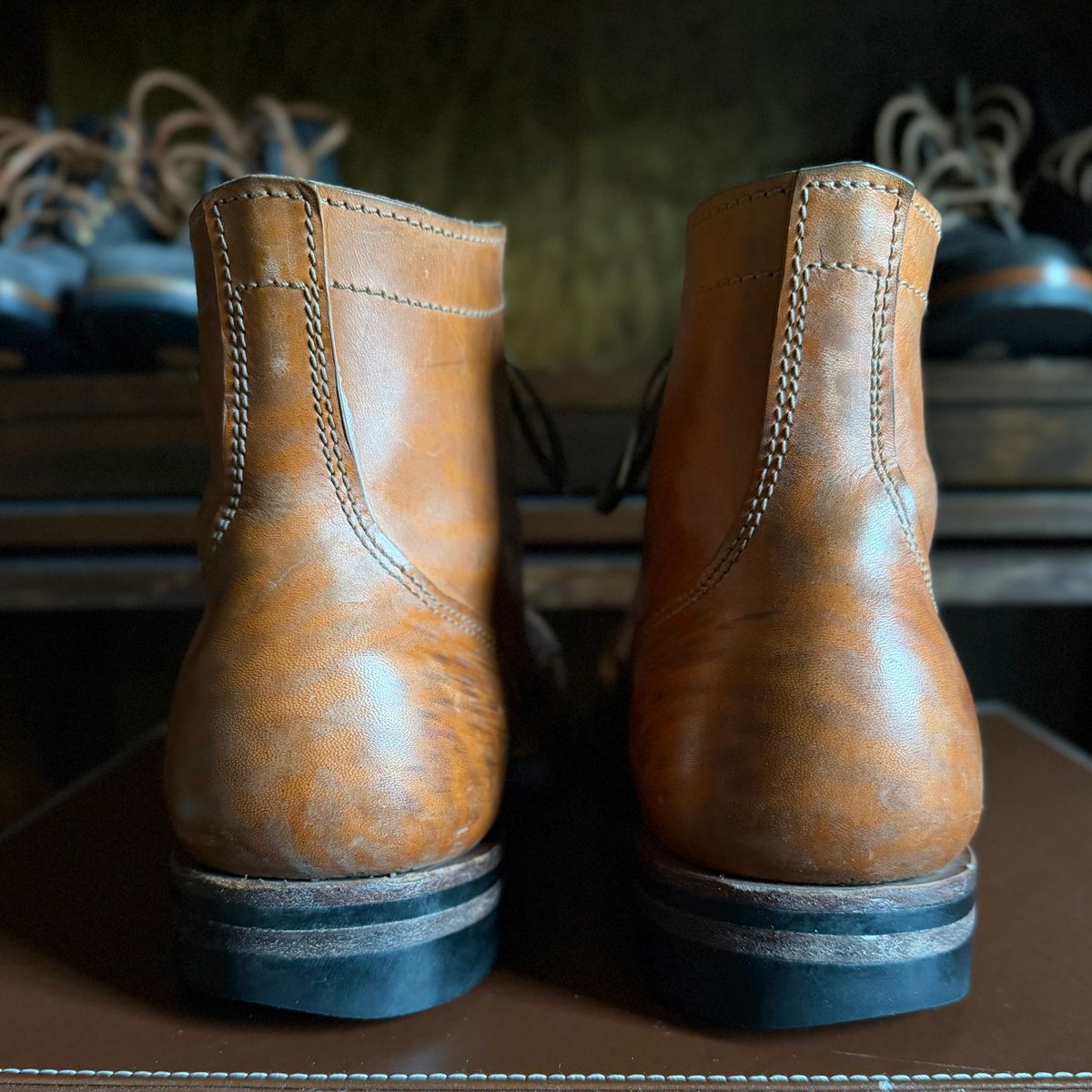 Photo by moznme on March 29, 2026 of the Oldspeed MFG Service Boot 6” in Horween Russet Horsehide Strips.
