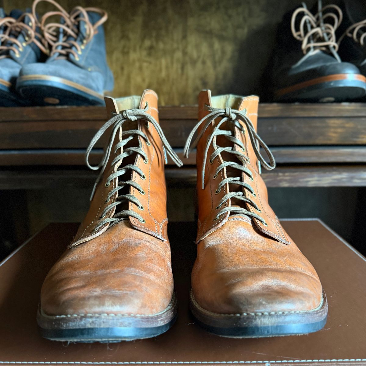 Photo by moznme on March 29, 2026 of the Oldspeed MFG Service Boot 6” in Horween Russet Horsehide Strips.