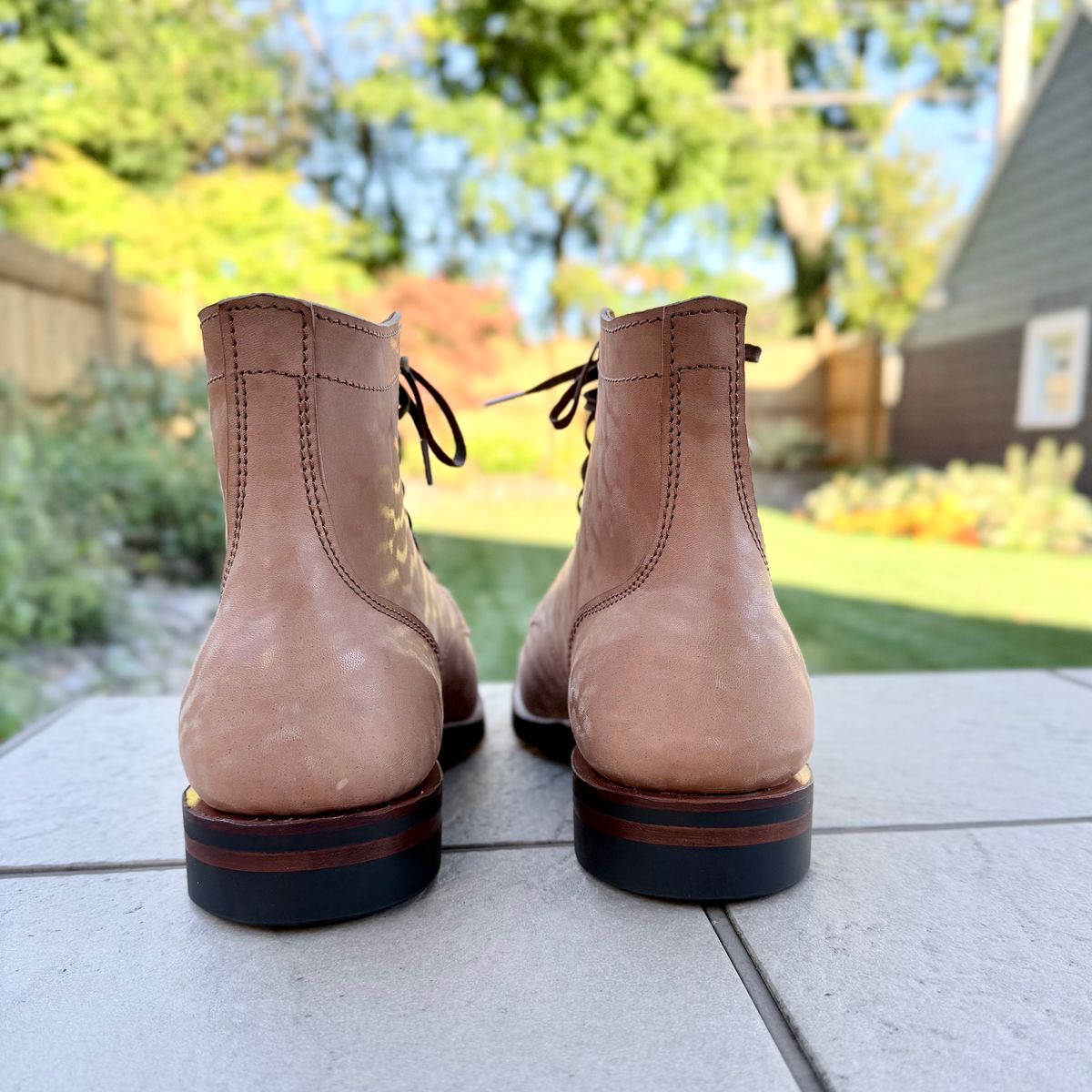 Photo by moznme on October 1, 2025 of the Oldspeed Service Boot 6” in Horween Russet Horsehide Strips.