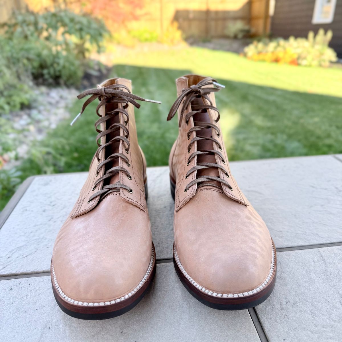 Photo by moznme on October 1, 2025 of the Oldspeed Service Boot 6” in Horween Russet Horsehide Strips.