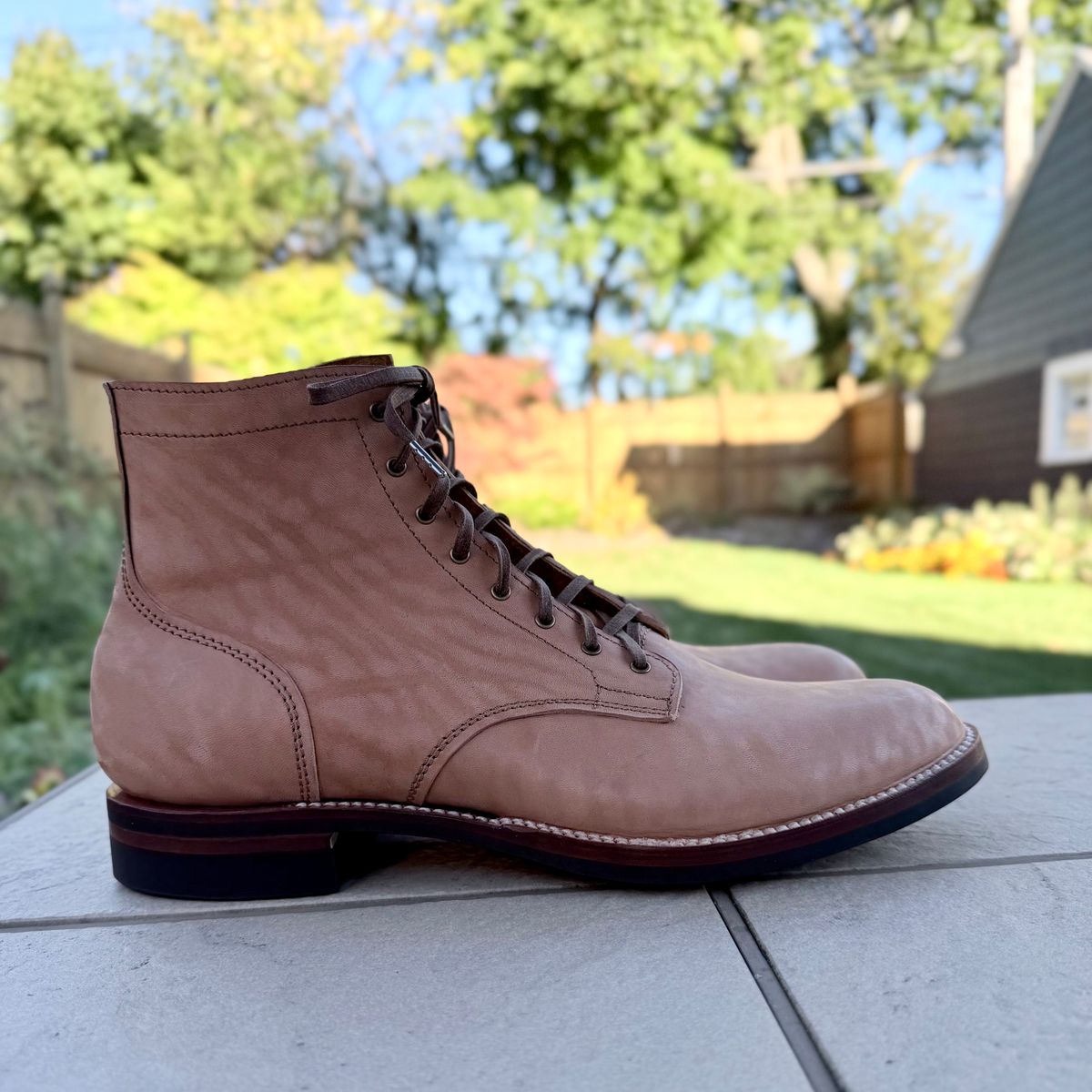 Photo by moznme on October 1, 2025 of the Oldspeed Service Boot 6” in Horween Russet Horsehide Strips.