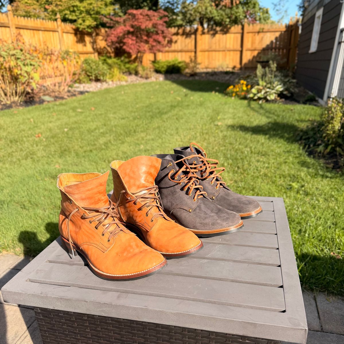 Photo by moznme on October 10, 2025 of the Oldspeed Service Boot 6” in Horween Russet Horsehide Strips.