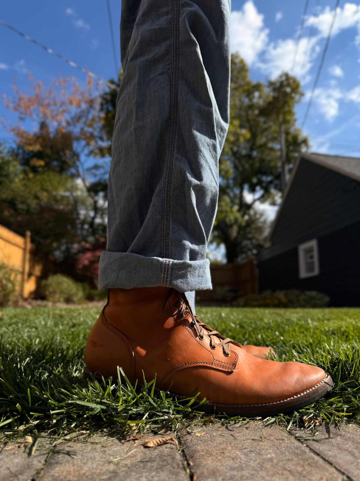 Photo by moznme on October 18, 2025 of the Oldspeed Service Boot 6” in Horween Russet Horsehide Strips.