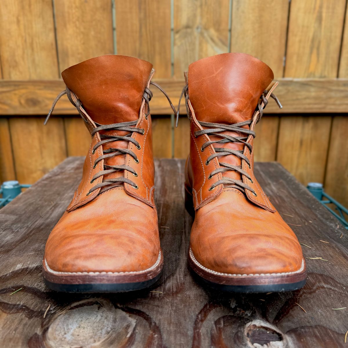 Photo by moznme on November 1, 2025 of the Oldspeed Service Boot 6” in Horween Russet Horsehide Strips.
