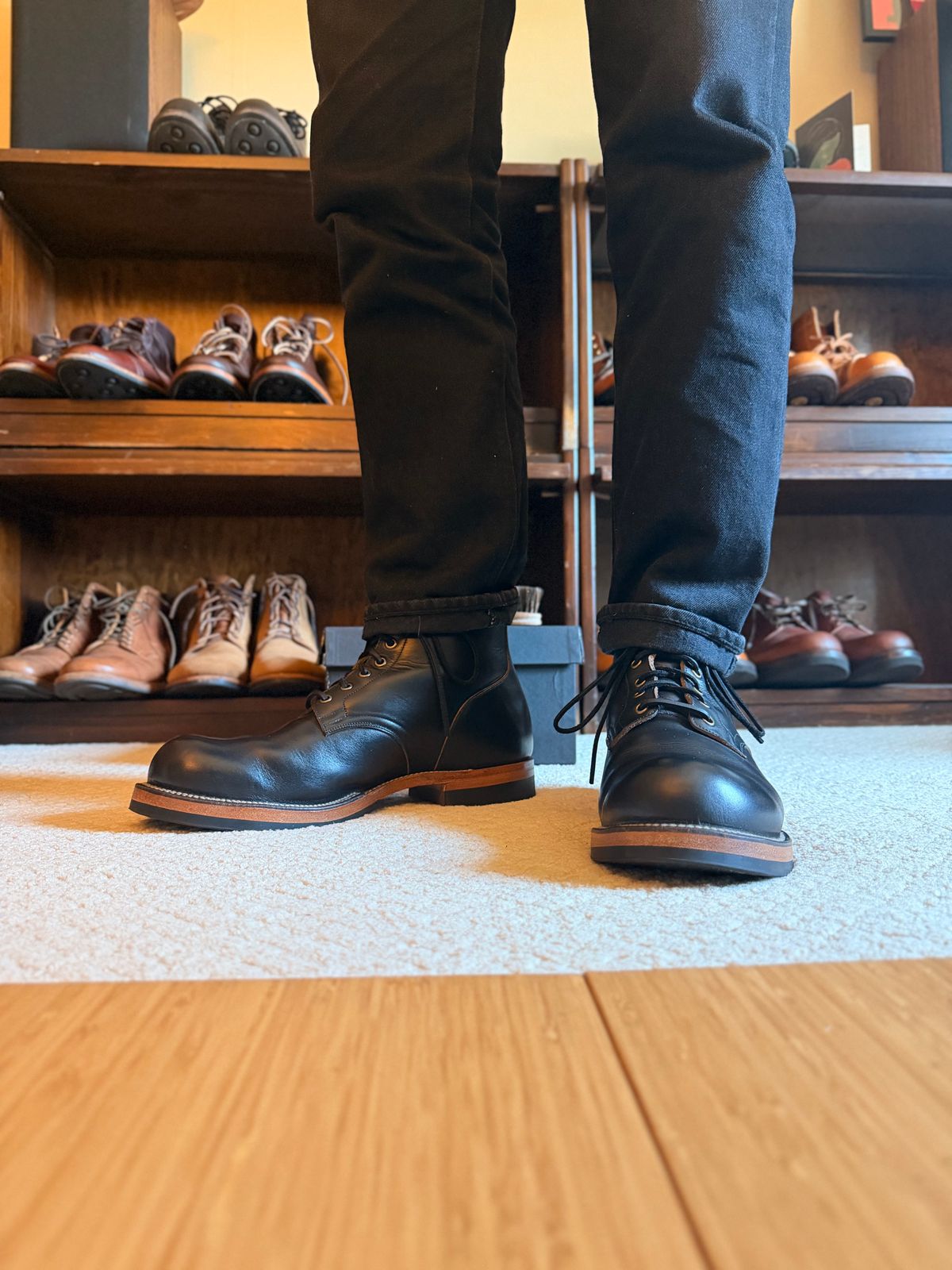 Photo by moznme on September 30, 2025 of the Viberg Service Boot in Horween Black Teacore Chromexcel.