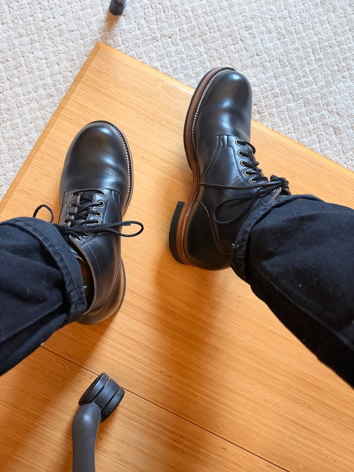 Photo by moznme on September 30, 2025 of the Viberg Service Boot in Horween Black Teacore Chromexcel.