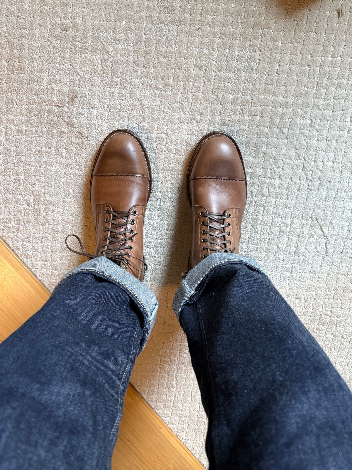 Photo by moznme on November 26, 2024 of the Viberg Service Boot PCT in Horween Natural Chromexcel.