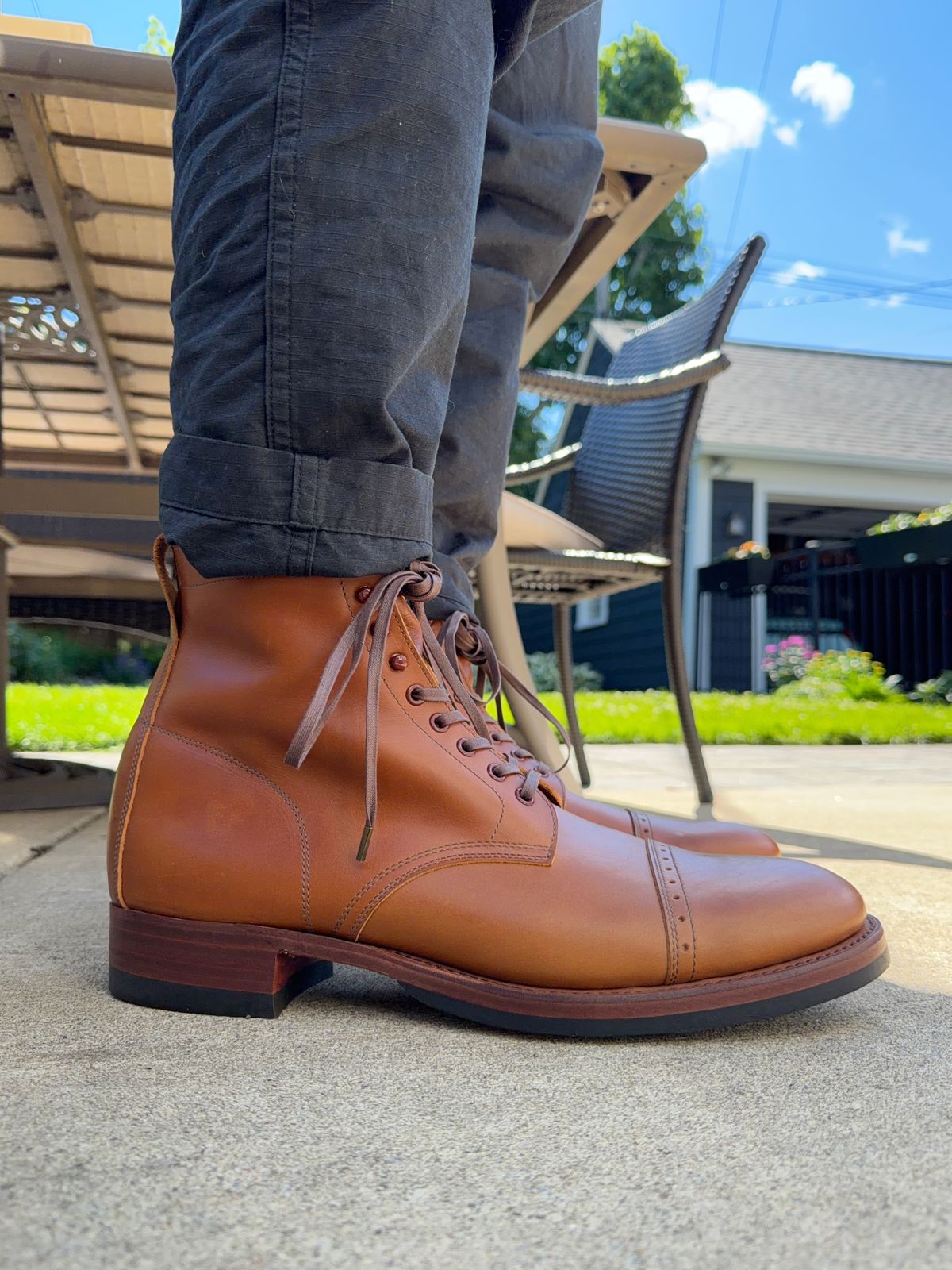 Photo by moznme on June 20, 2026 of the Clinch Laceup Boots Cap-toe in Natural Latigo.