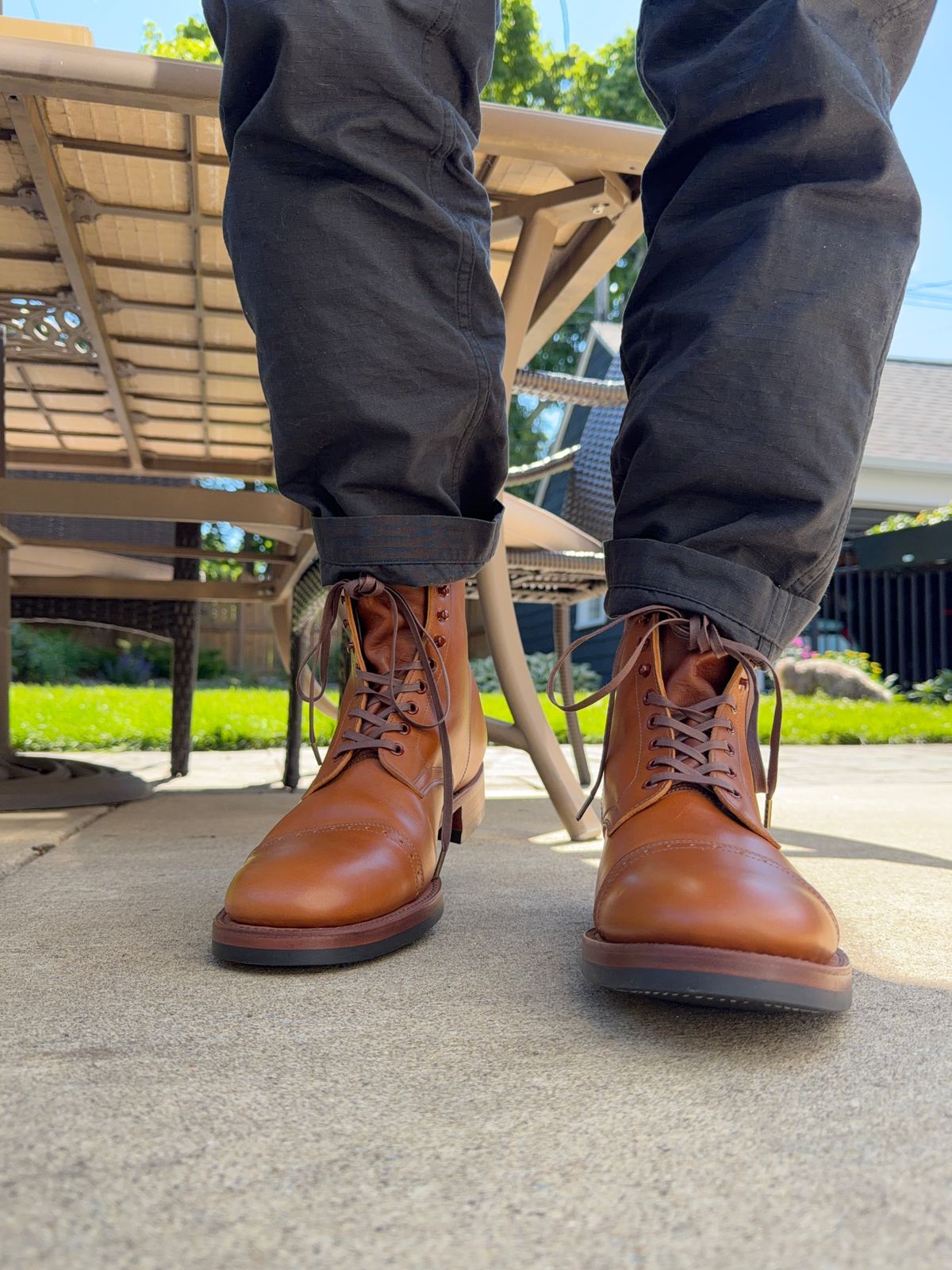 Photo by moznme on June 20, 2026 of the Clinch Laceup Boots Cap-toe in Natural Latigo.