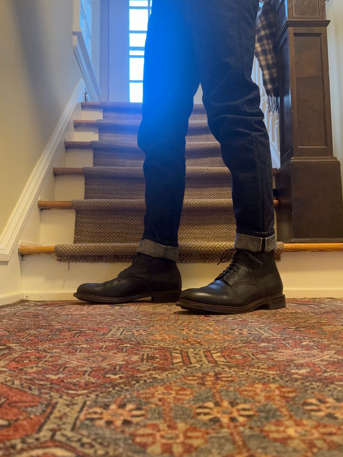 Photo by moznme on October 24, 2024 of the Viberg Navvy Boot in Horween Black Washed Chromexcel.