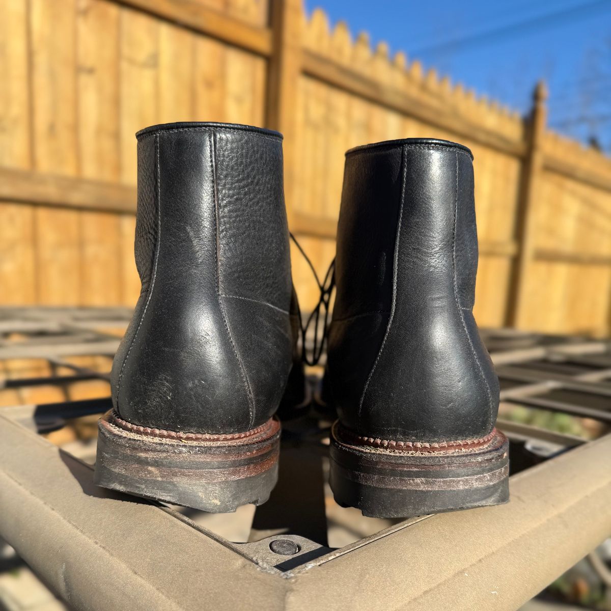 Photo by moznme on December 3, 2024 of the Viberg Navvy Boot in Horween Black Washed Chromexcel.