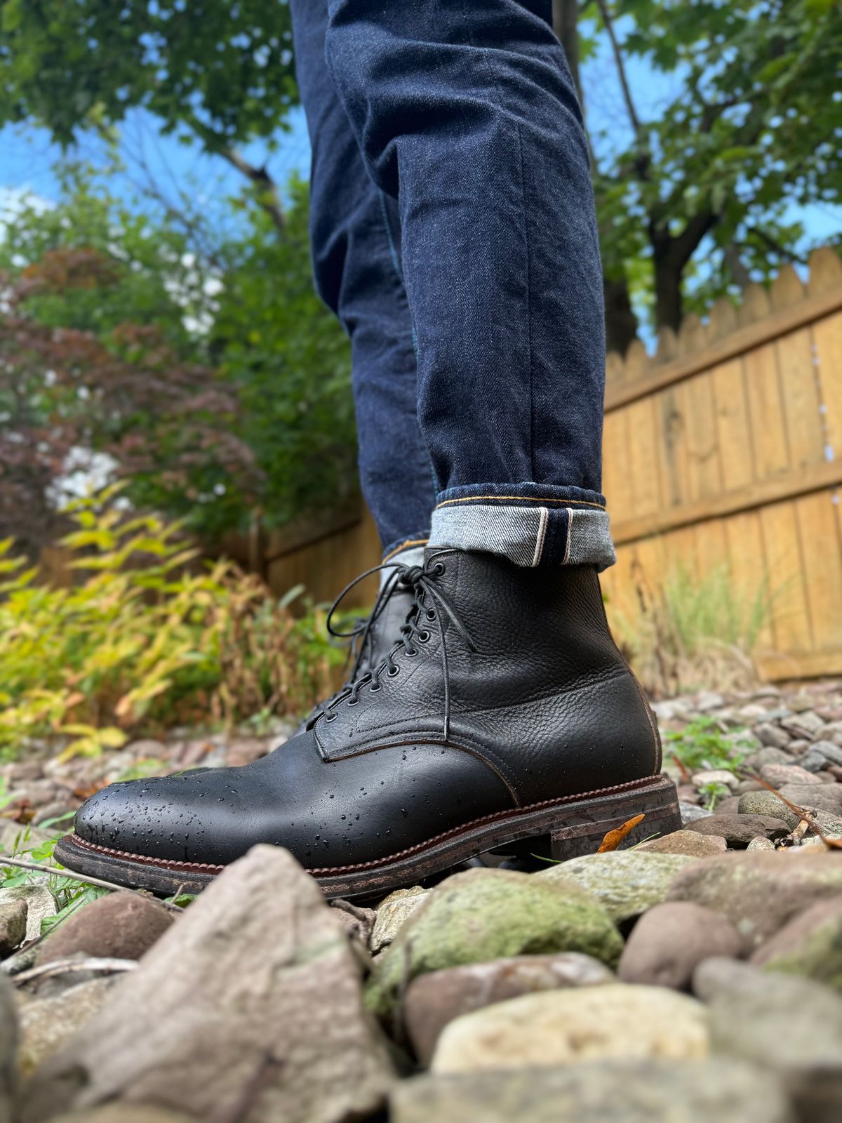 Photo by moznme on August 29, 2025 of the Viberg Navvy Boot in Horween Black Washed Chromexcel.
