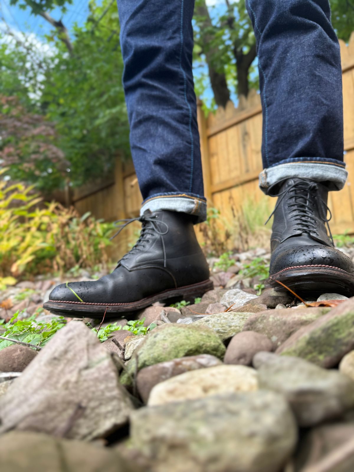 Photo by moznme on August 29, 2025 of the Viberg Navvy Boot in Horween Black Washed Chromexcel.