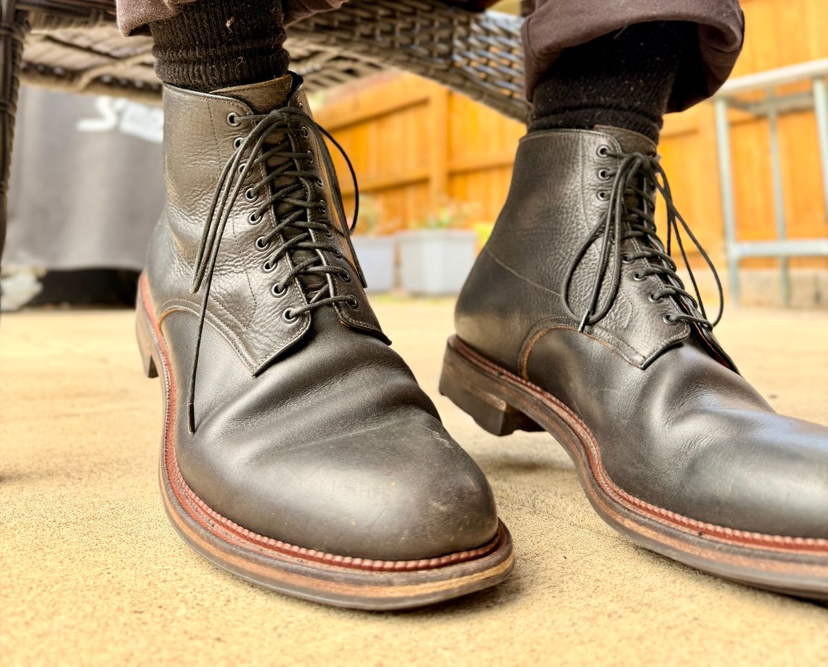 Photo by moznme on September 24, 2025 of the Viberg Navvy Boot in Horween Black Washed Chromexcel.
