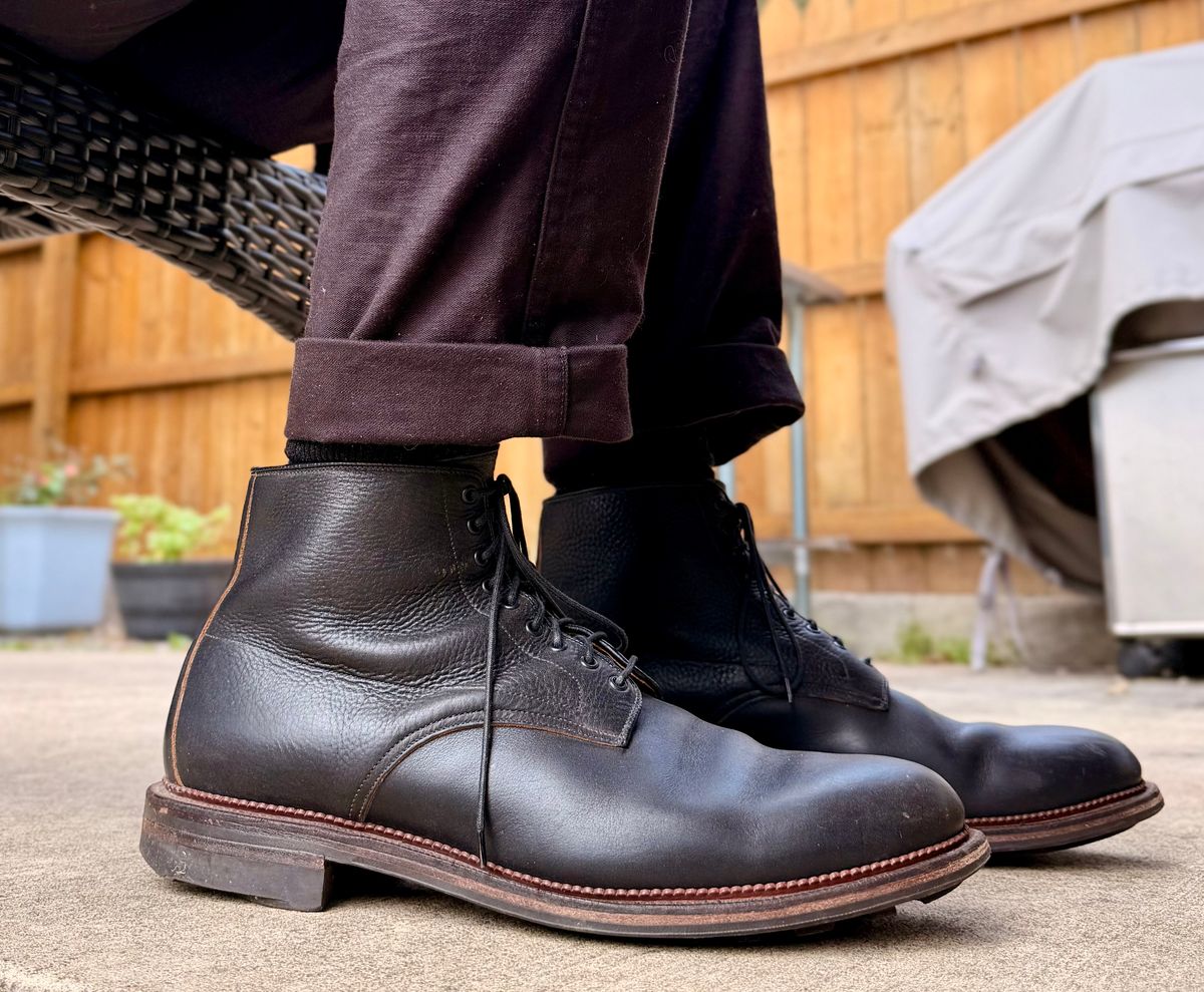 Photo by moznme on September 24, 2025 of the Viberg Navvy Boot in Horween Black Washed Chromexcel.