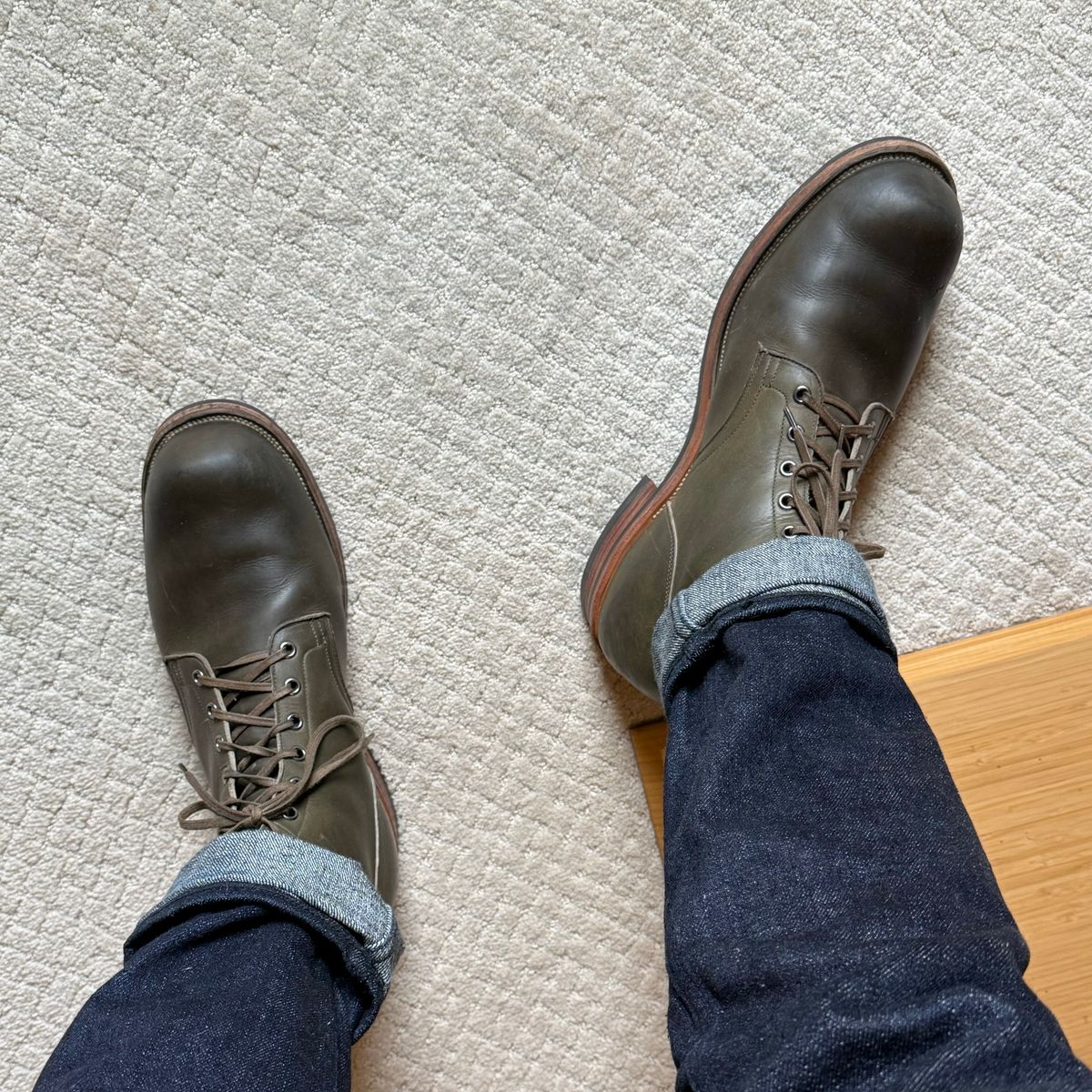 Photo by moznme on October 24, 2024 of the Viberg Service Boot in Horween Olive Chromepak.