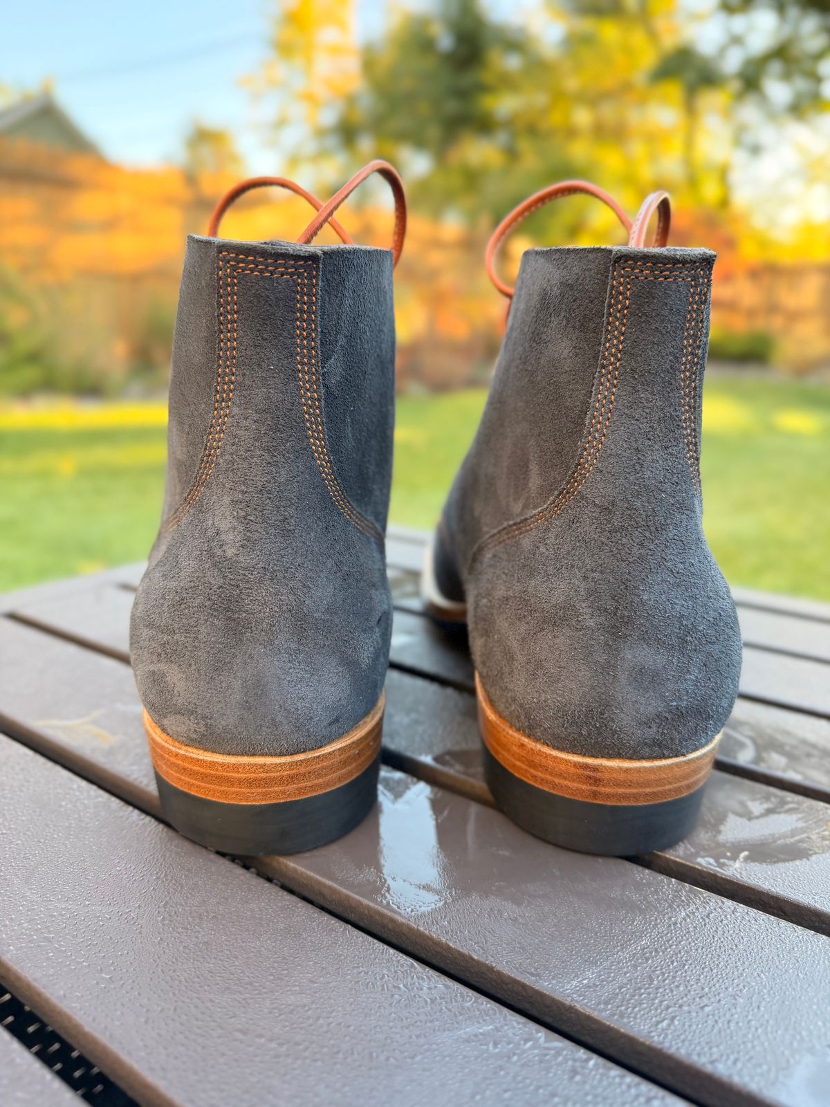 Photo by moznme on October 9, 2025 of the Iron Boots The Great Escape in Horween Navy Chamois Roughout.