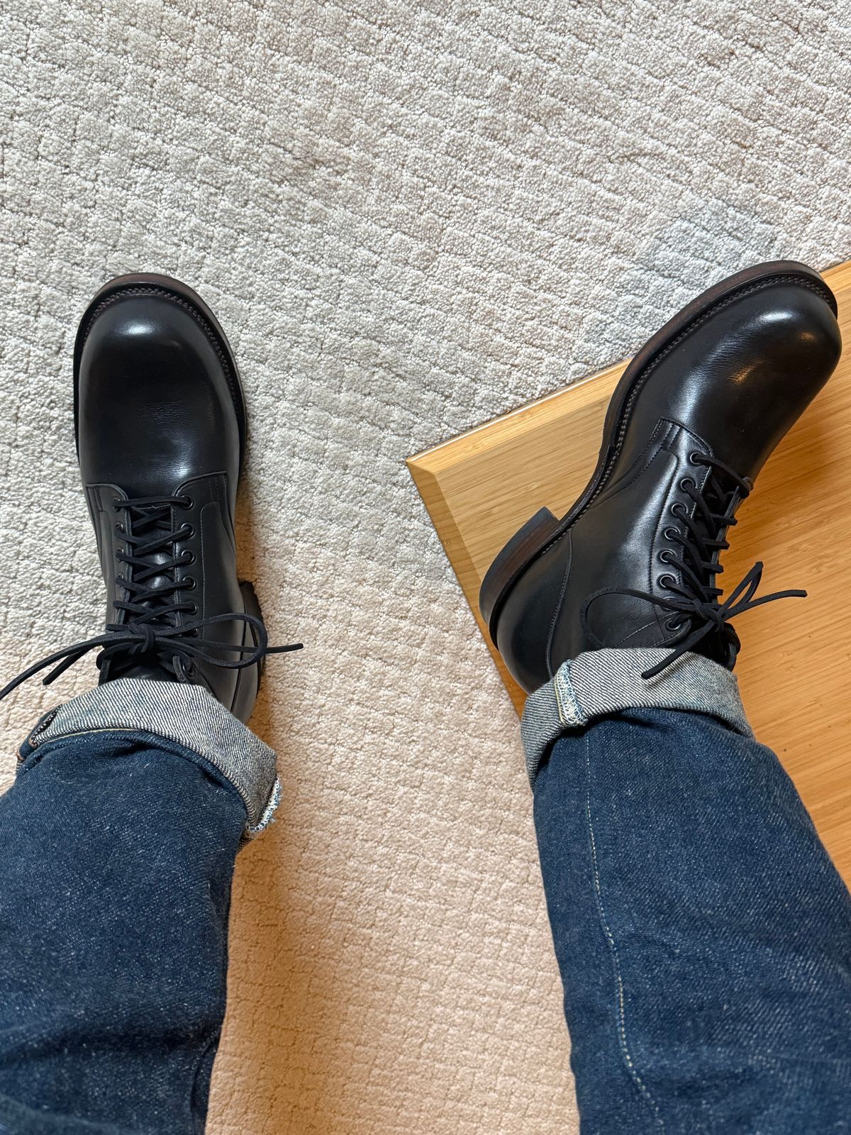 Photo by moznme on November 21, 2024 of the Viberg Service Boot in Horween Black Wooly CXL.