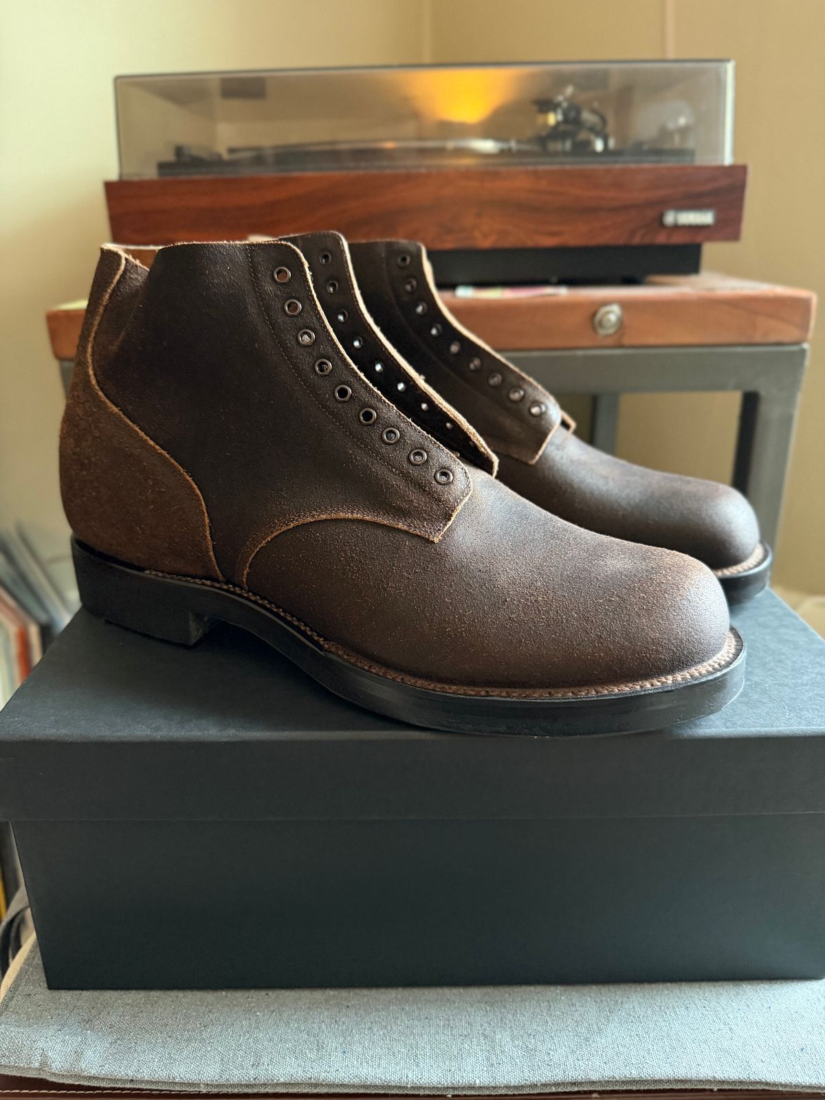 Photo by moznme on February 13, 2026 of the Viberg Boondocker in Horween Brown Washed Waxed Flesh.