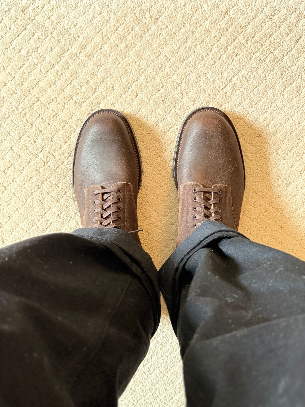Photo by moznme on February 13, 2026 of the Viberg Boondocker in Horween Brown Washed Waxed Flesh.