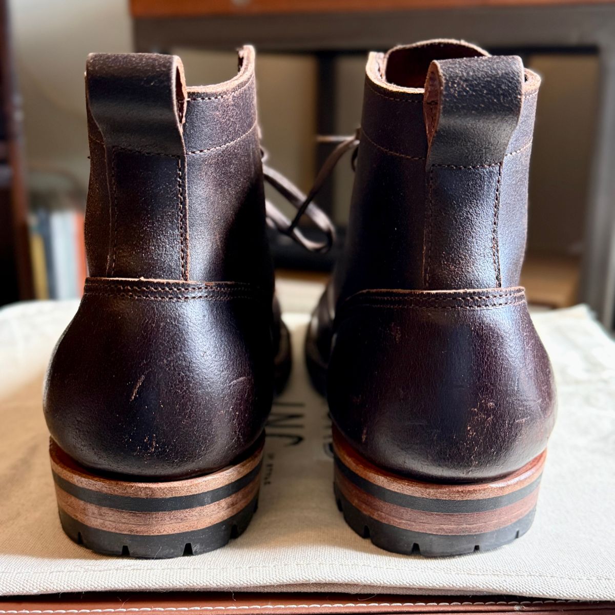 Photo by moznme on July 22, 2025 of the Truman Cap Toe Boot in Horween Java Waxed Flesh.