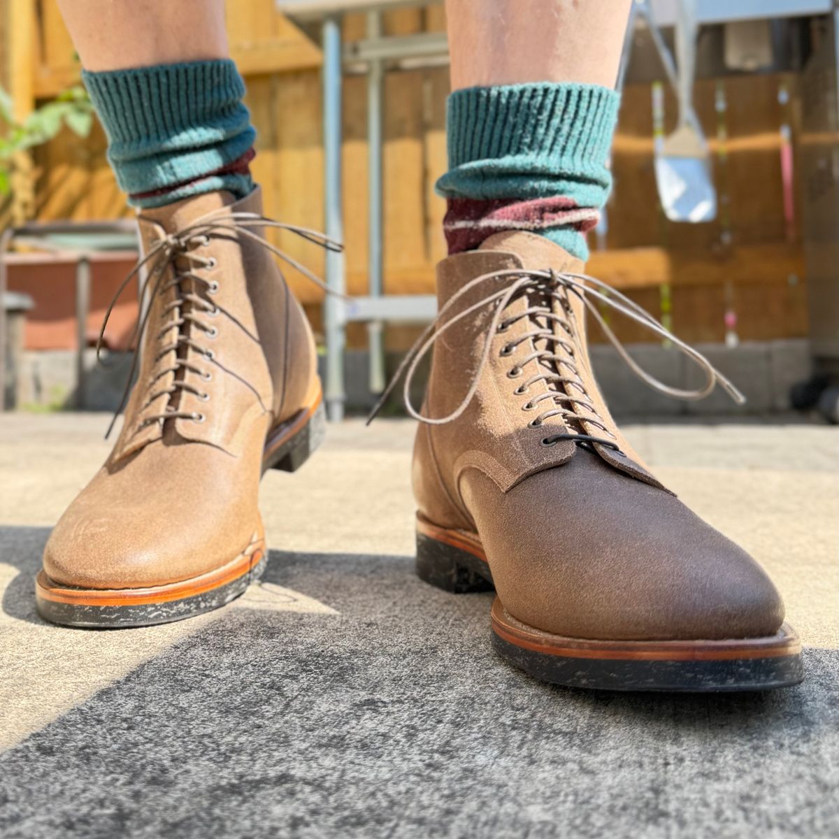 Photo by moznme on June 13, 2026 of the Viberg N1 Boot in Horween Natural Washed Waxed Flesh.
