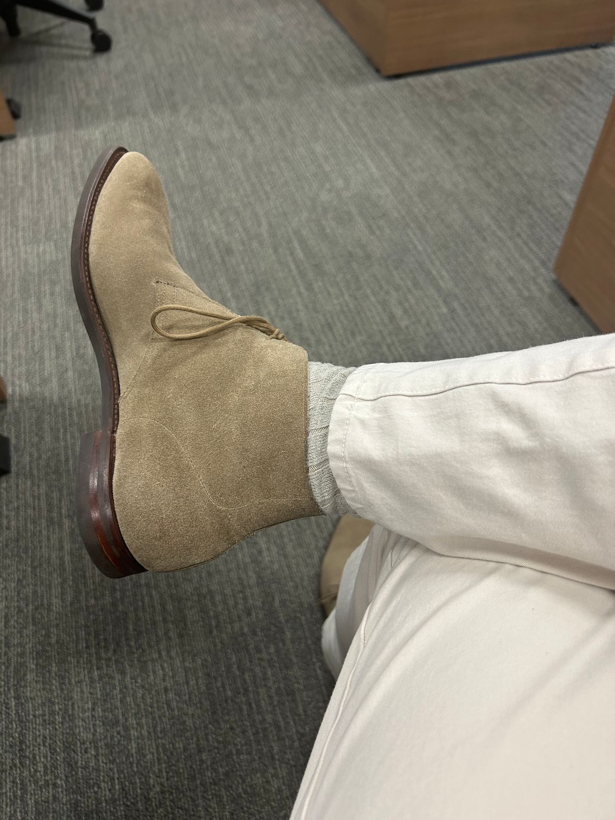 Photo by Vintage_Clark on June 29, 2026 of the Crockett & Jones Sulgrave in Khaki Suede.