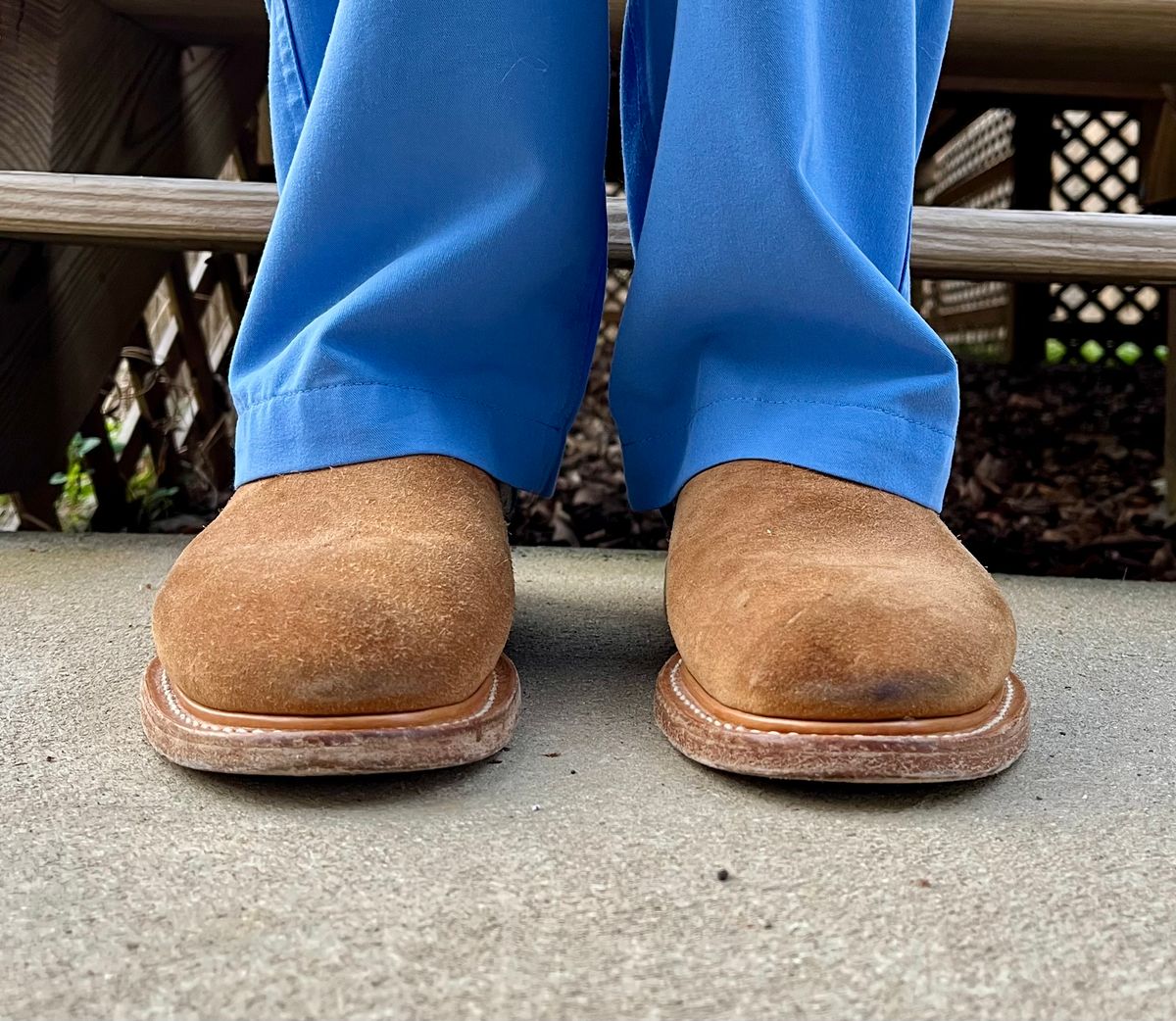 Photo by theoldsole on March 4, 2026 of the Viberg Mule in C.F. Stead Anise Calf Suede.