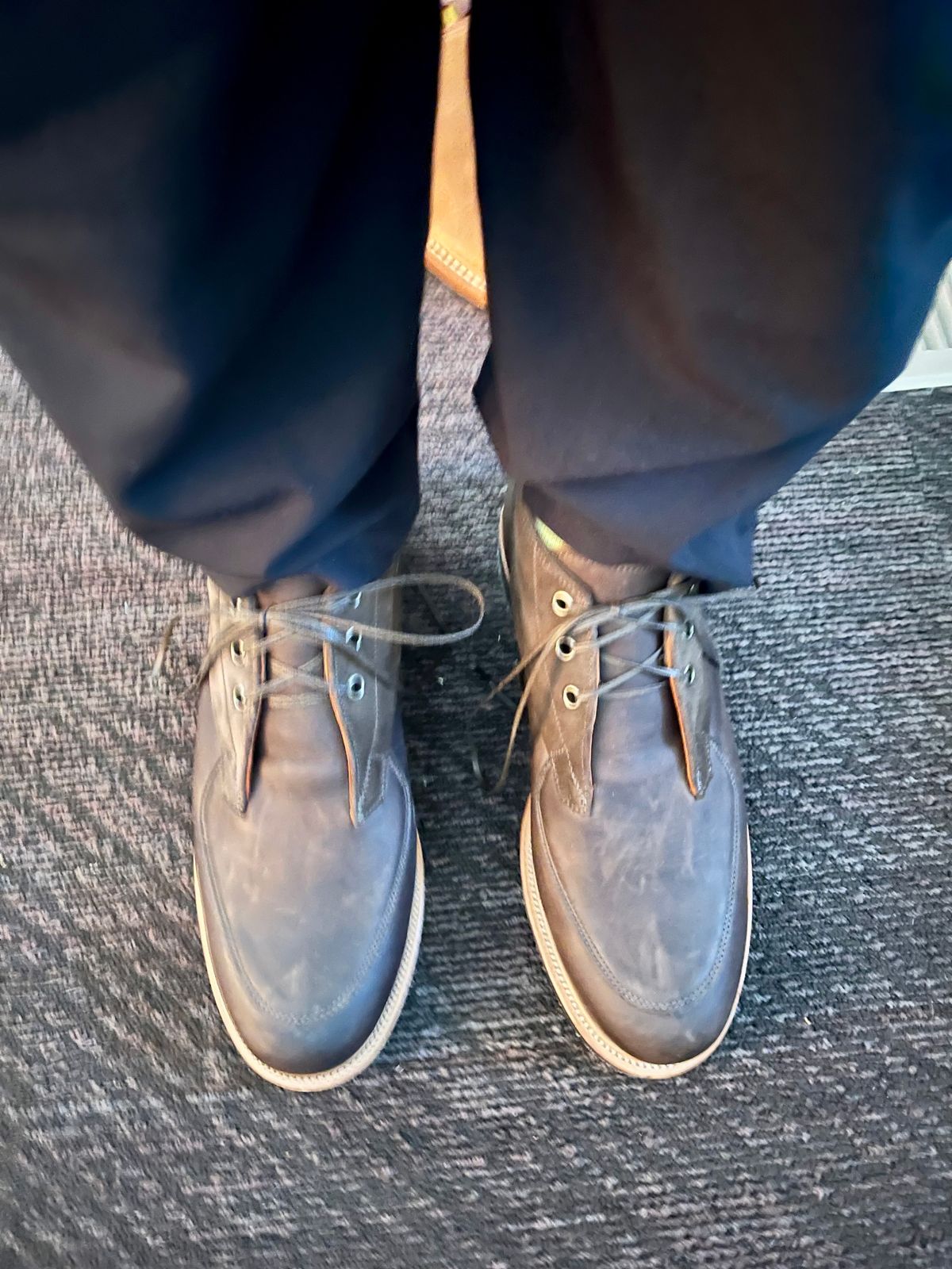 Photo by theoldsole on October 17, 2025 of the Viberg Bernhard Boot in C.F. Stead Clove Regency Calf & C.F. Stead Flint Repello Calf Suede.