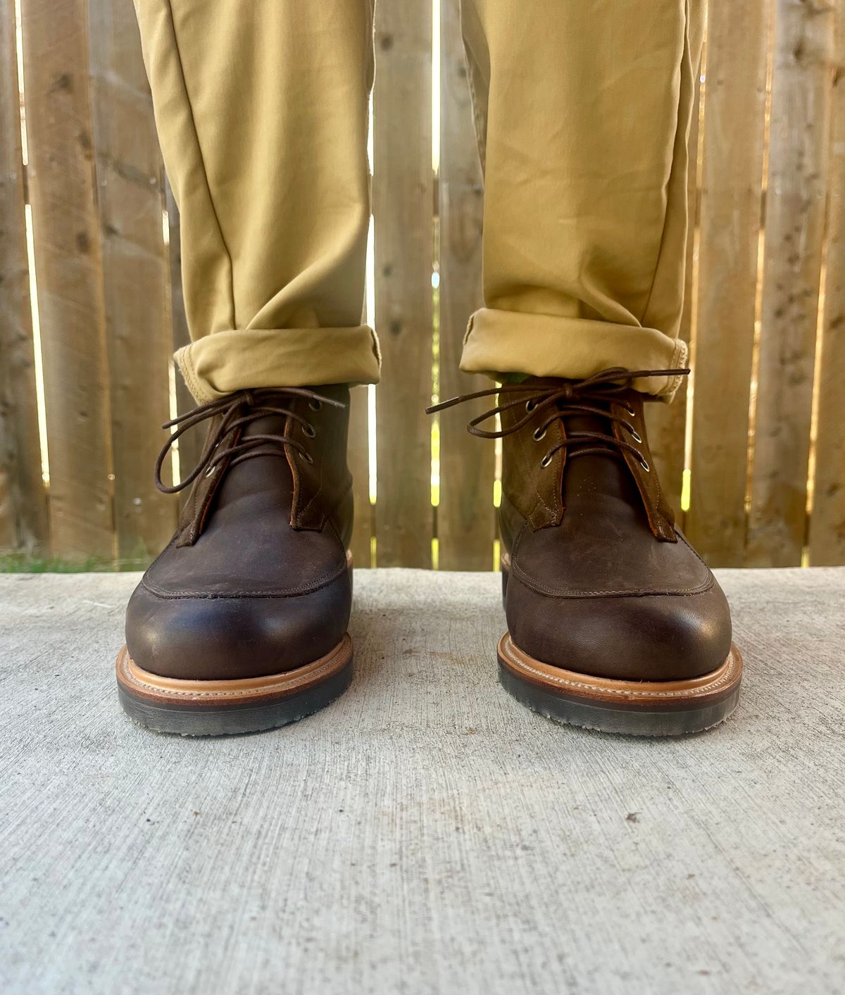Photo by theoldsole on October 19, 2025 of the Viberg Bernhard Boot in C.F. Stead Clove Regency Calf & C.F. Stead Flint Repello Calf Suede.