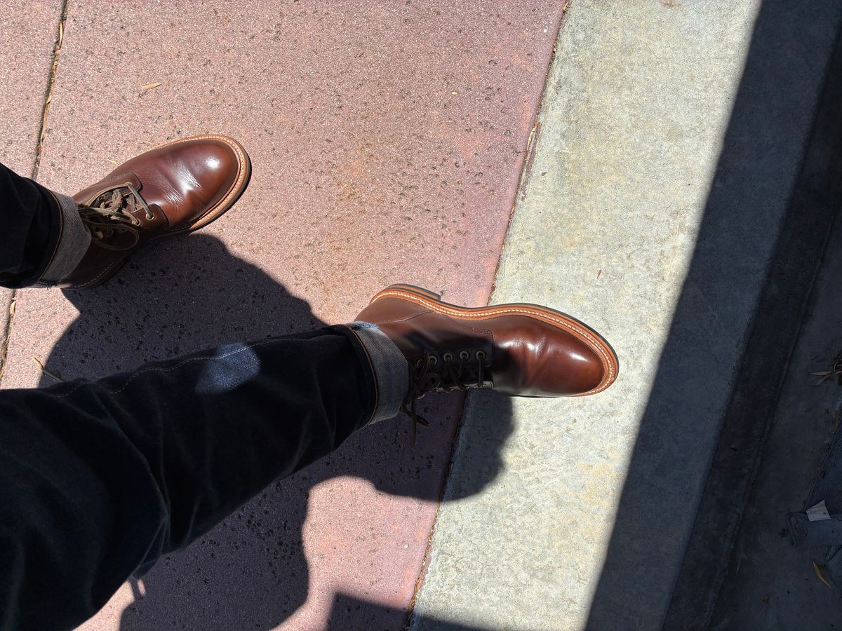 Photo by lottosheva on June 7, 2026 of the Grant Stone Diesel Boot in Horween Crimson Chromexcel.