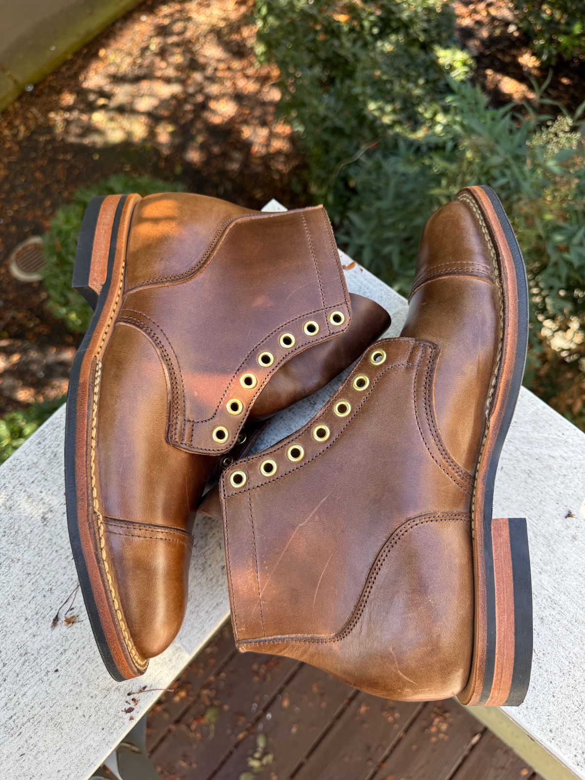Photo by lubenthrust on October 11, 2024 of the Viberg Service Boot PCT in Horween Natural Chromexcel.