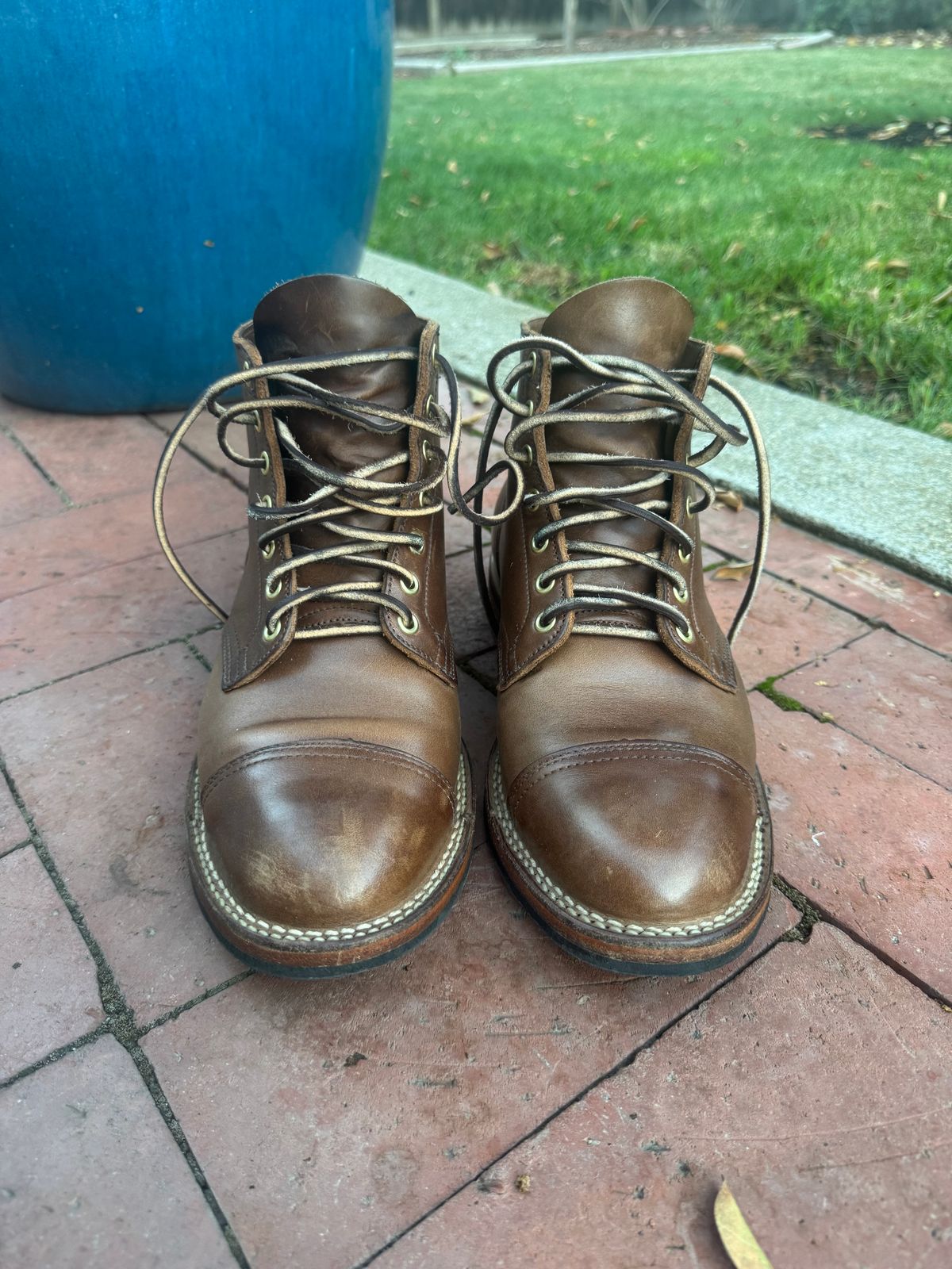 Photo by lubenthrust on December 6, 2024 of the Viberg Service Boot PCT in Horween Natural Chromexcel.