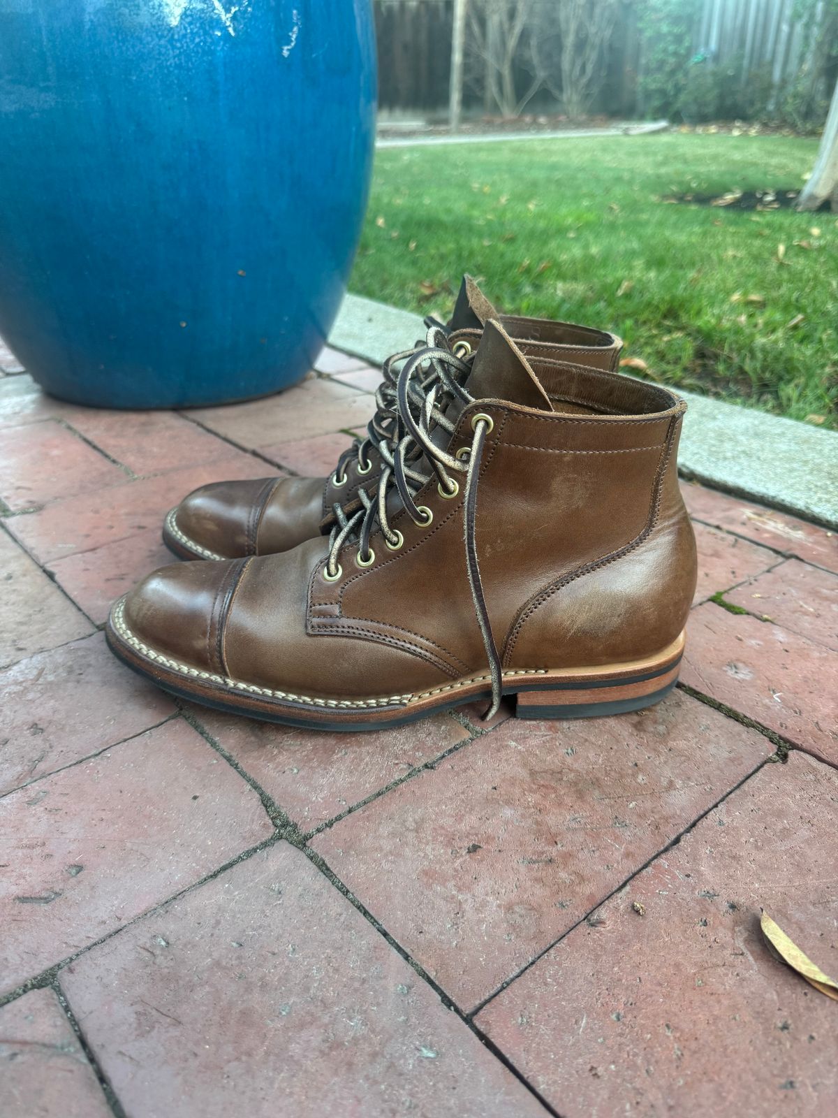 Photo by lubenthrust on December 6, 2024 of the Viberg Service Boot PCT in Horween Natural Chromexcel.