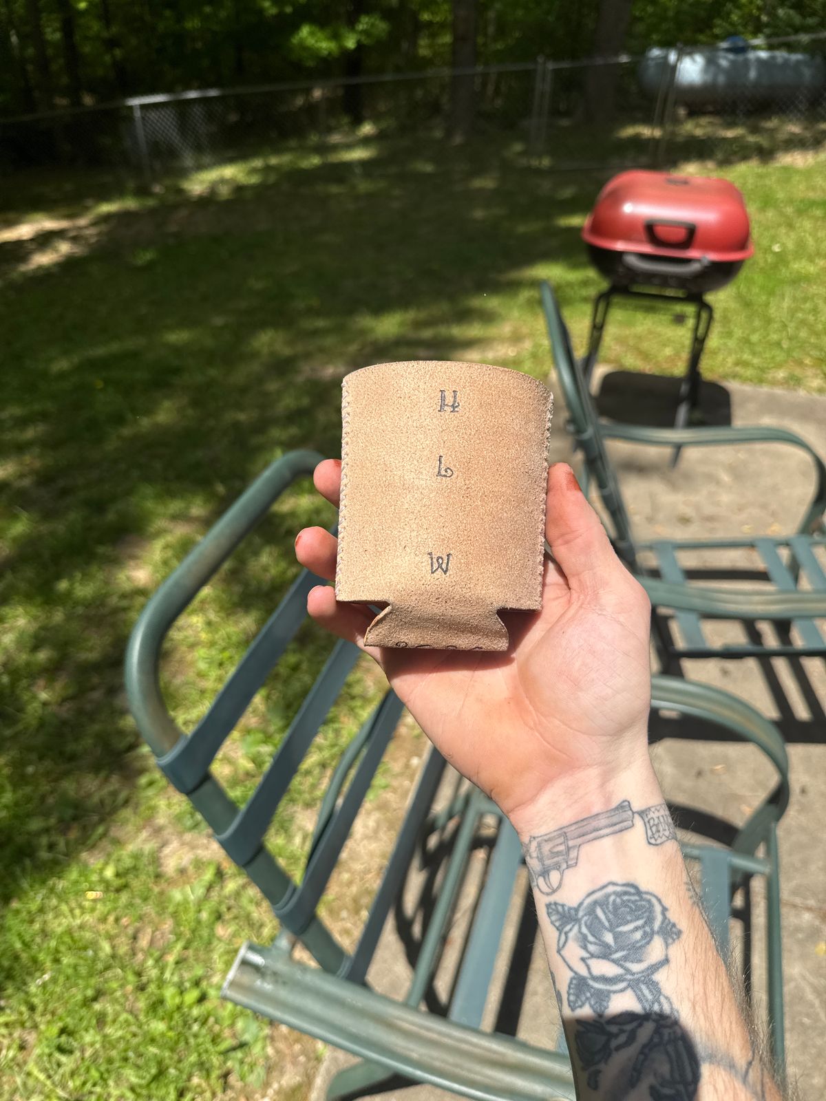 Photo by Hiester on May 11, 2026 of the HiesterLeatherWorks Veg Tan Koozie in Unknown Natural Veg Tan.