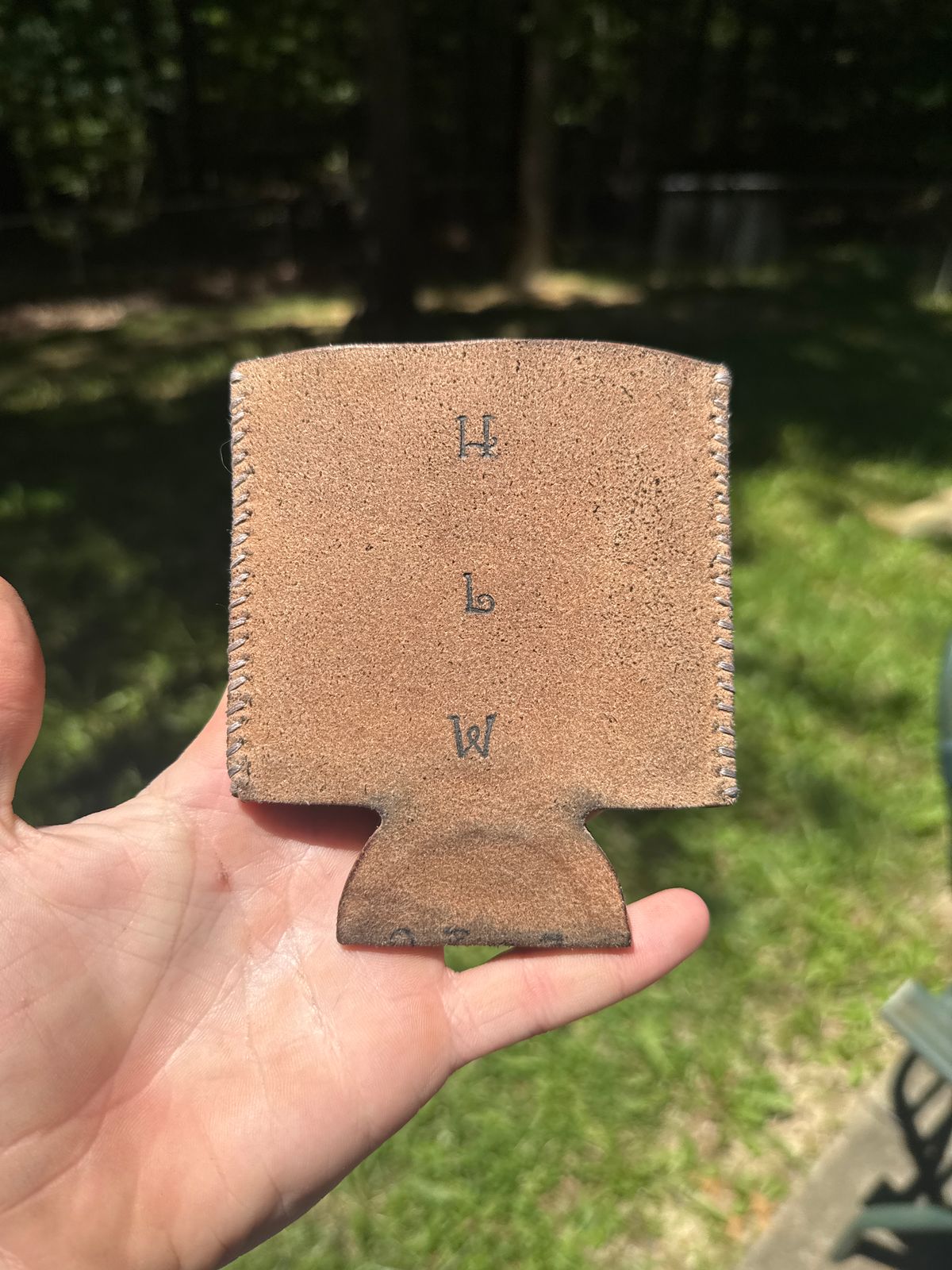 Photo by Hiester on June 3, 2026 of the HiesterLeatherWorks Veg Tan Koozie in Unknown Natural Veg Tan.