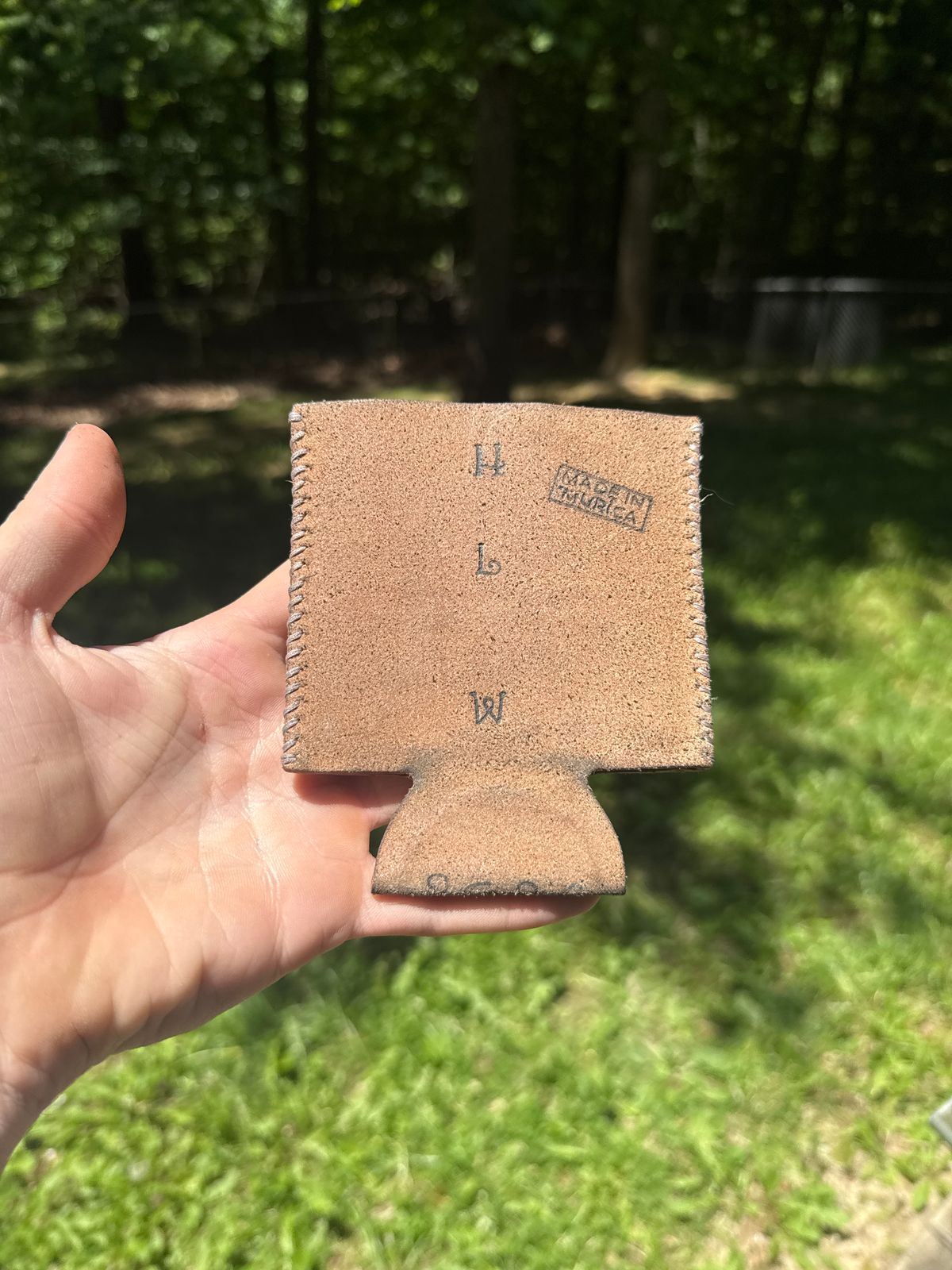 Photo by Hiester on June 3, 2026 of the HiesterLeatherWorks Veg Tan Koozie in Unknown Natural Veg Tan.