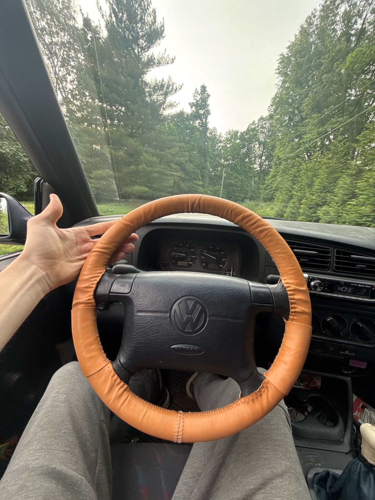 Photo by Hiester on May 25, 2026 of the HiesterLeatherWorks Steering Wheel Cover in Unknown Natural Veg Tan.