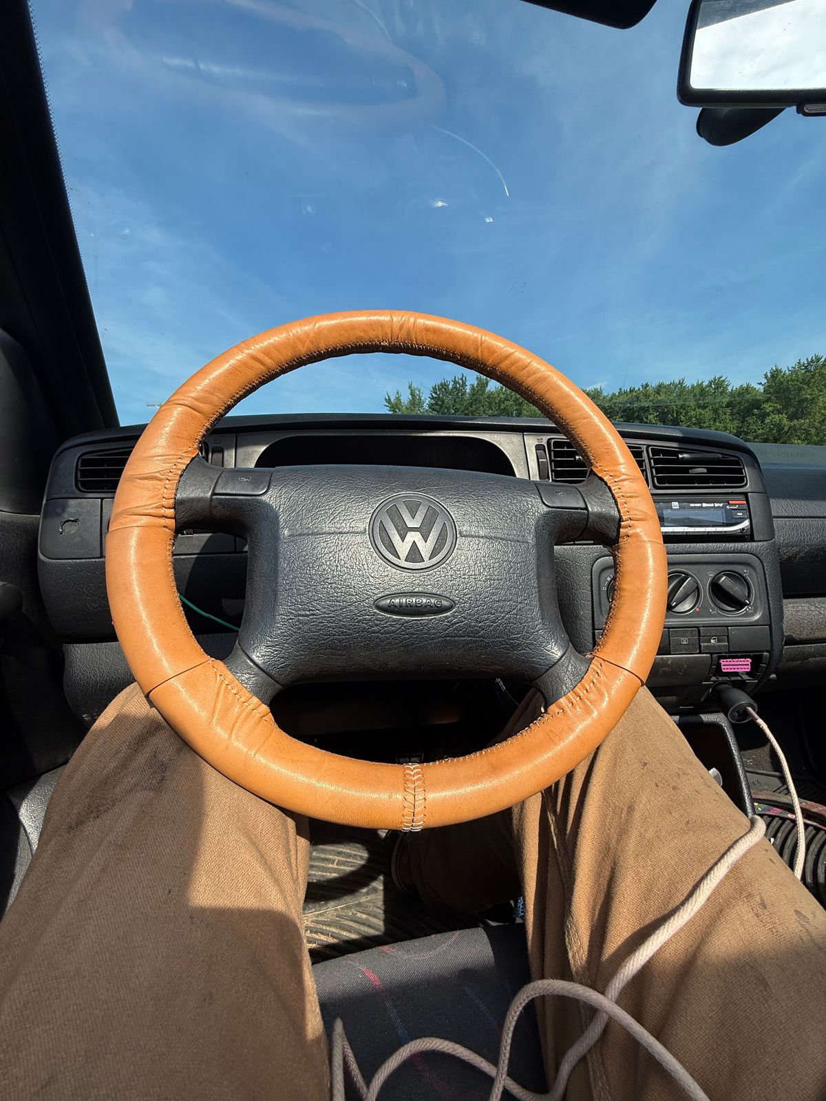 Photo by Hiester on June 4, 2026 of the HiesterLeatherWorks Steering Wheel Cover in Unknown Natural Veg Tan.