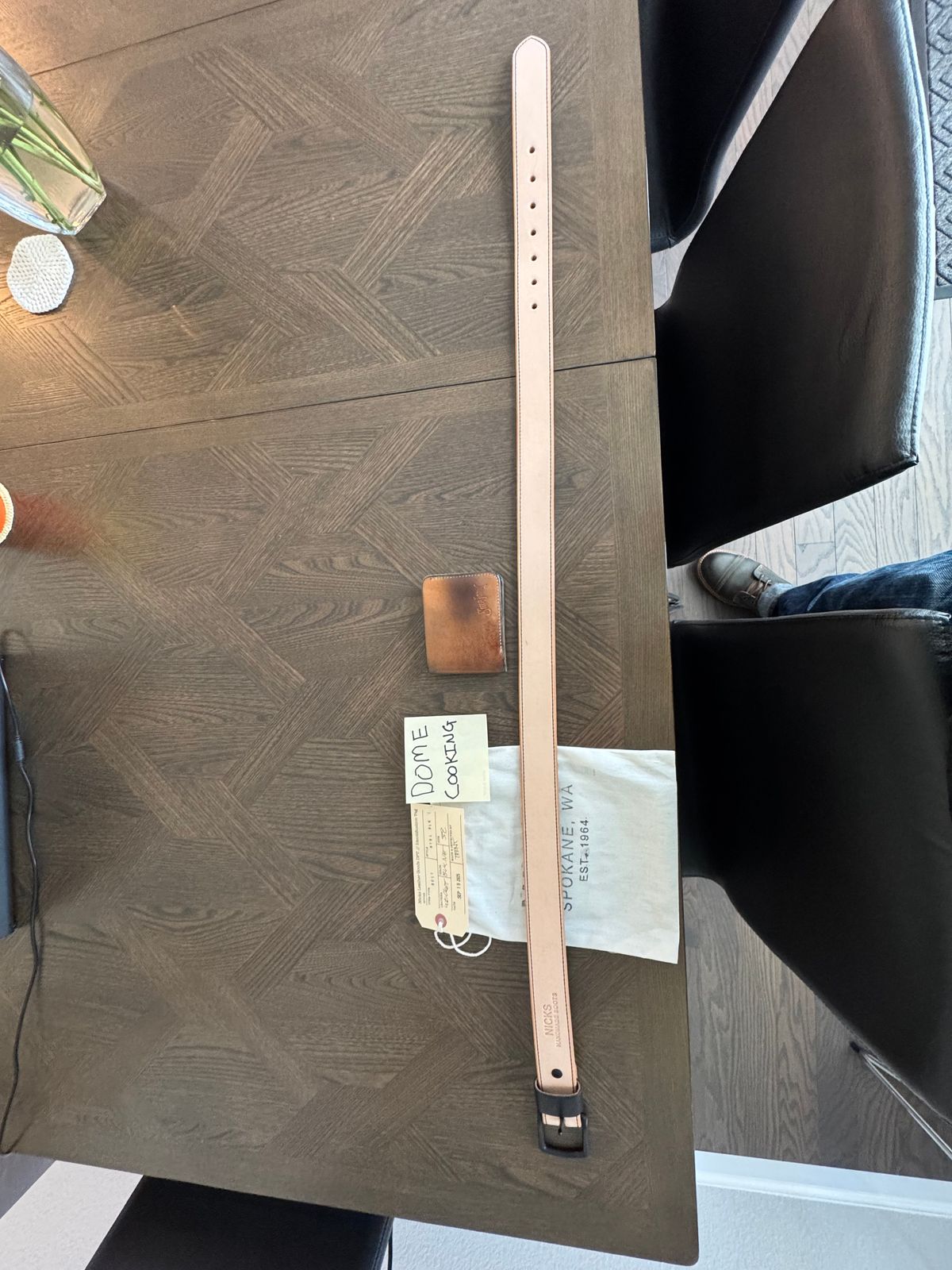 Photo by bootbrodrew on November 2, 2025 of the Nicks Blackout Dome Belt in Wickett & Craig Natural Veg Tan.