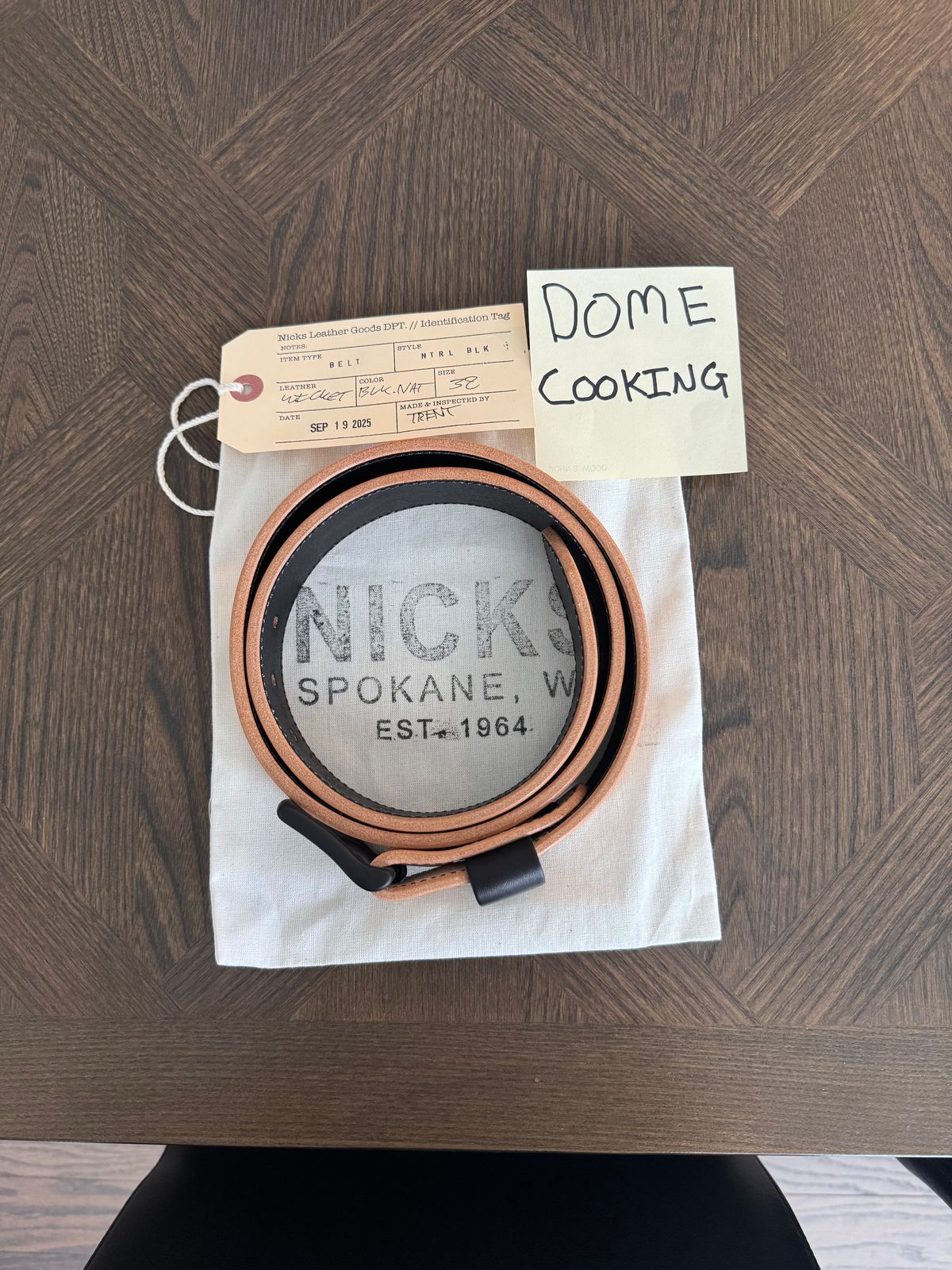 Photo by bootbrodrew on November 2, 2025 of the Nicks Blackout Dome Belt in Wickett & Craig Natural Veg Tan.