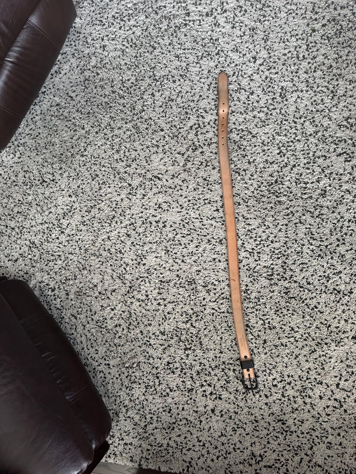 Photo by bootbrodrew on March 1, 2026 of the Nicks Blackout Dome Belt in Wickett & Craig Natural Veg Tan.