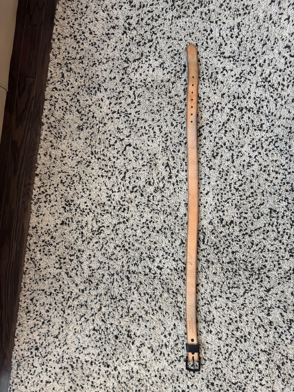 Photo by bootbrodrew on April 5, 2026 of the Nicks Blackout Dome Belt in Wickett & Craig Natural Veg Tan.