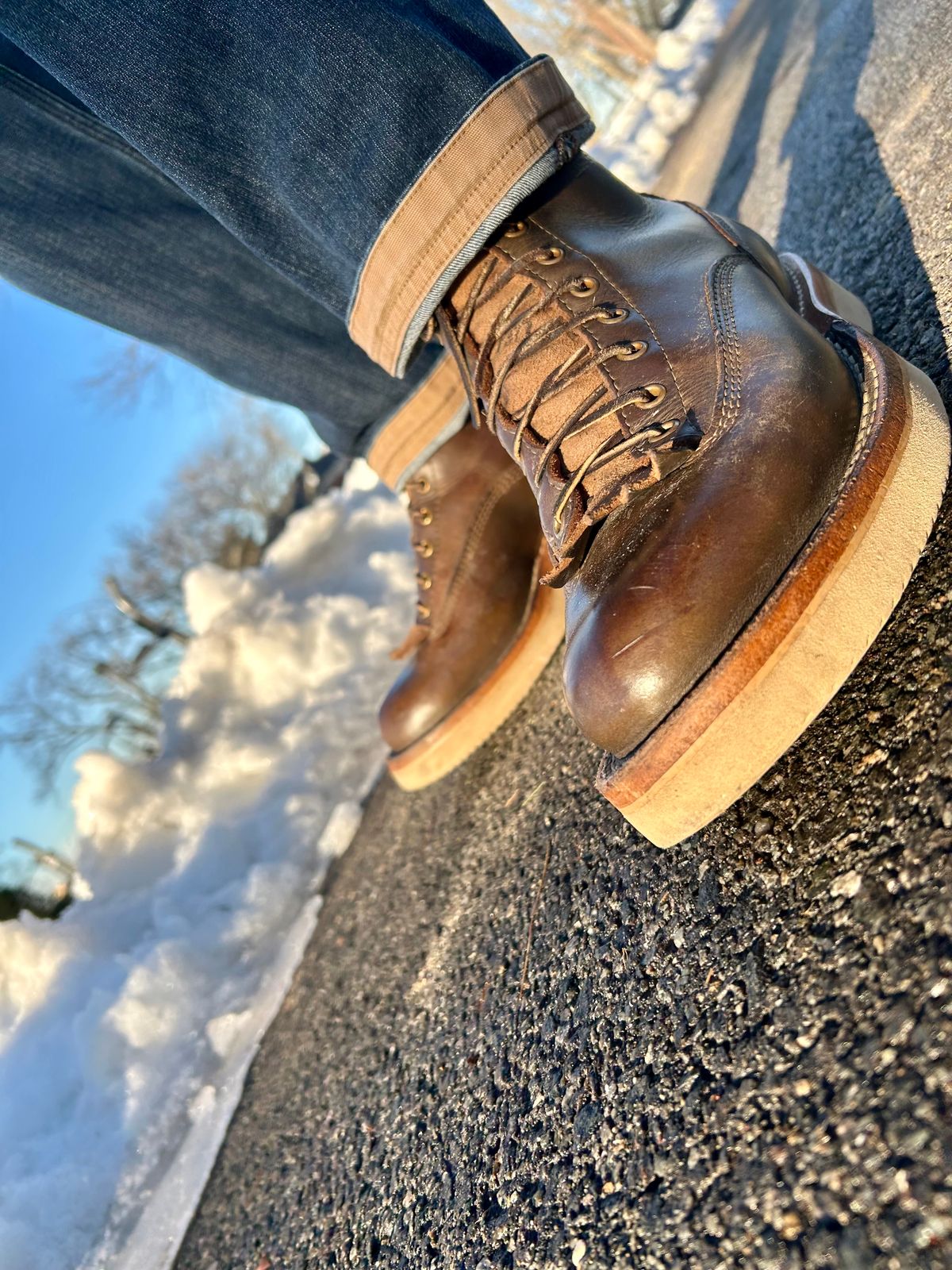 Photo by Vic on February 27, 2026 of the Whites Green Pasture Lace To Toe C350ltt-cs in Horween Greener Pastures Dublin.