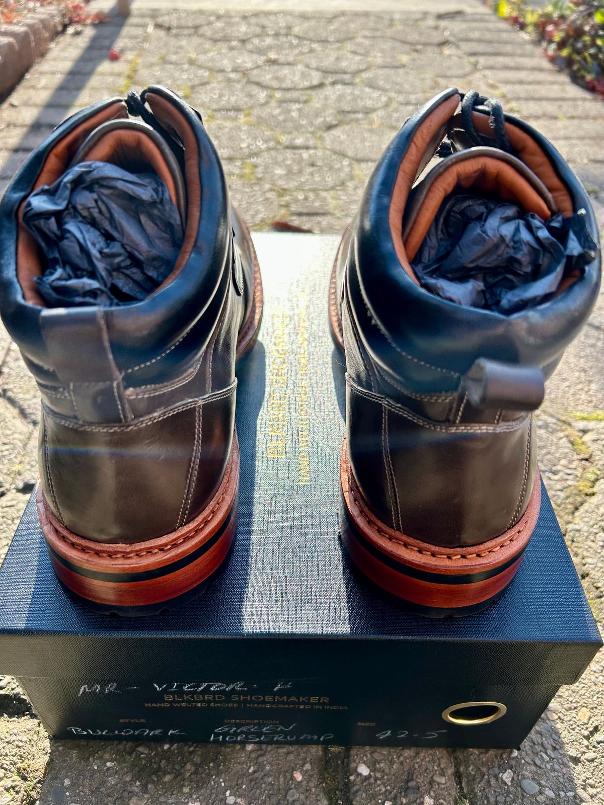 Photo by Vic on December 18, 2025 of the Blkbrd Shoemaker Bulwark Trek Boot in Guidi Aubergine Horse Rump.