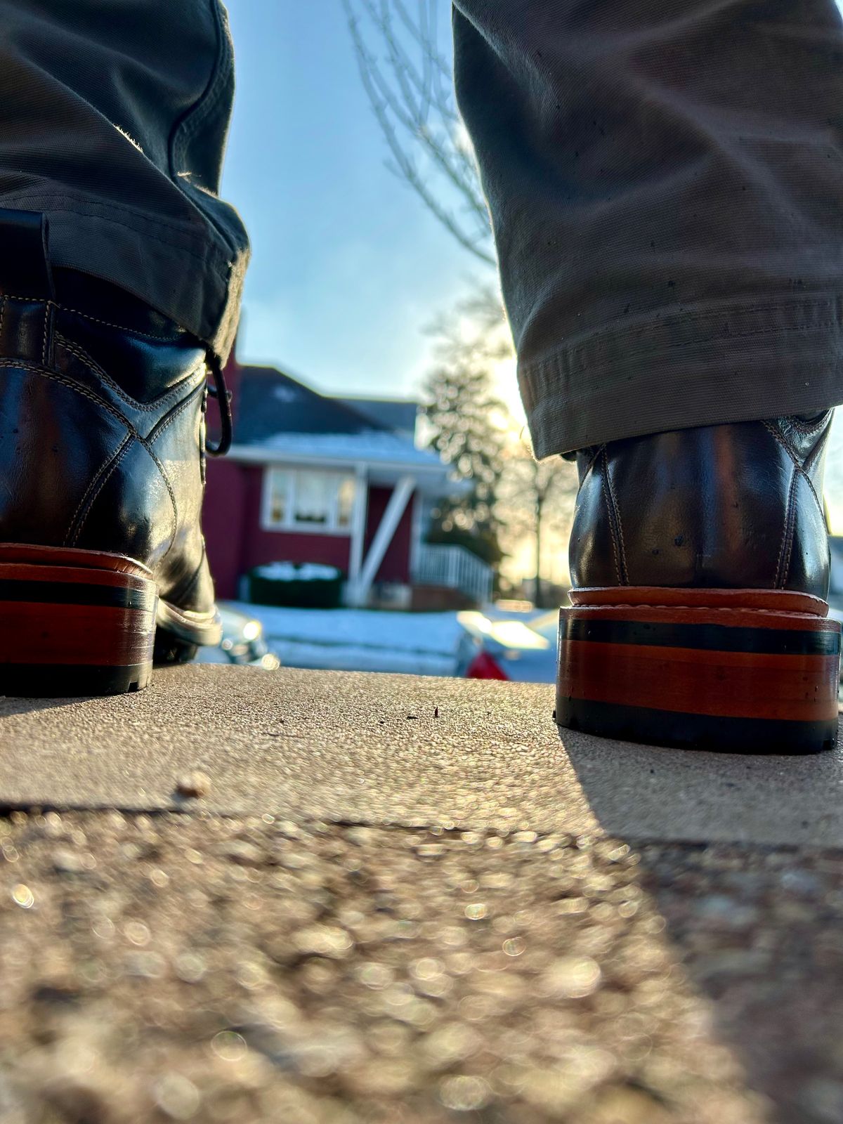 Photo by Vic on December 18, 2025 of the Blkbrd Shoemaker Bulwark Trek Boot in Horween Green Horse Rump.