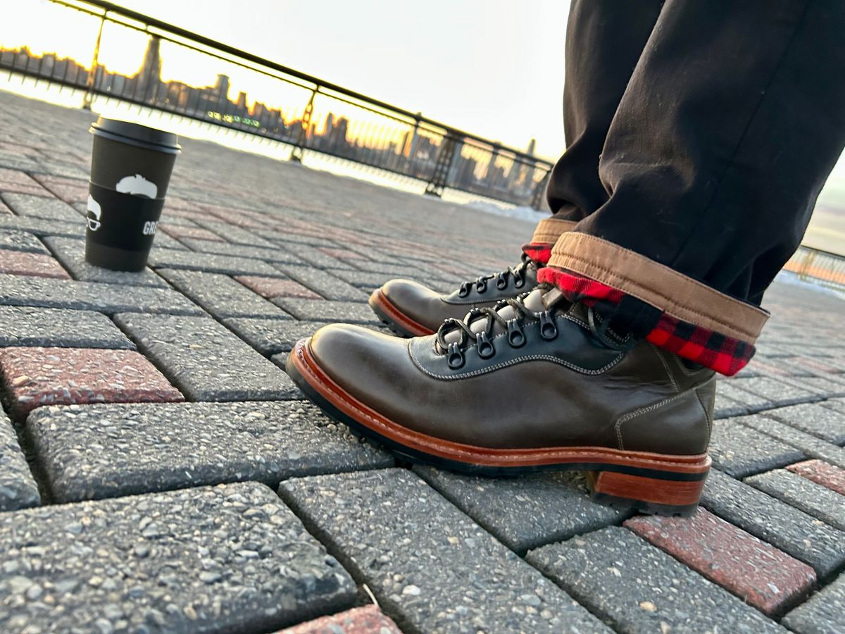 Photo by Vic on January 3, 2026 of the Blkbrd Shoemaker Bulwark Trek Boot in Horween Green Horse Rump.