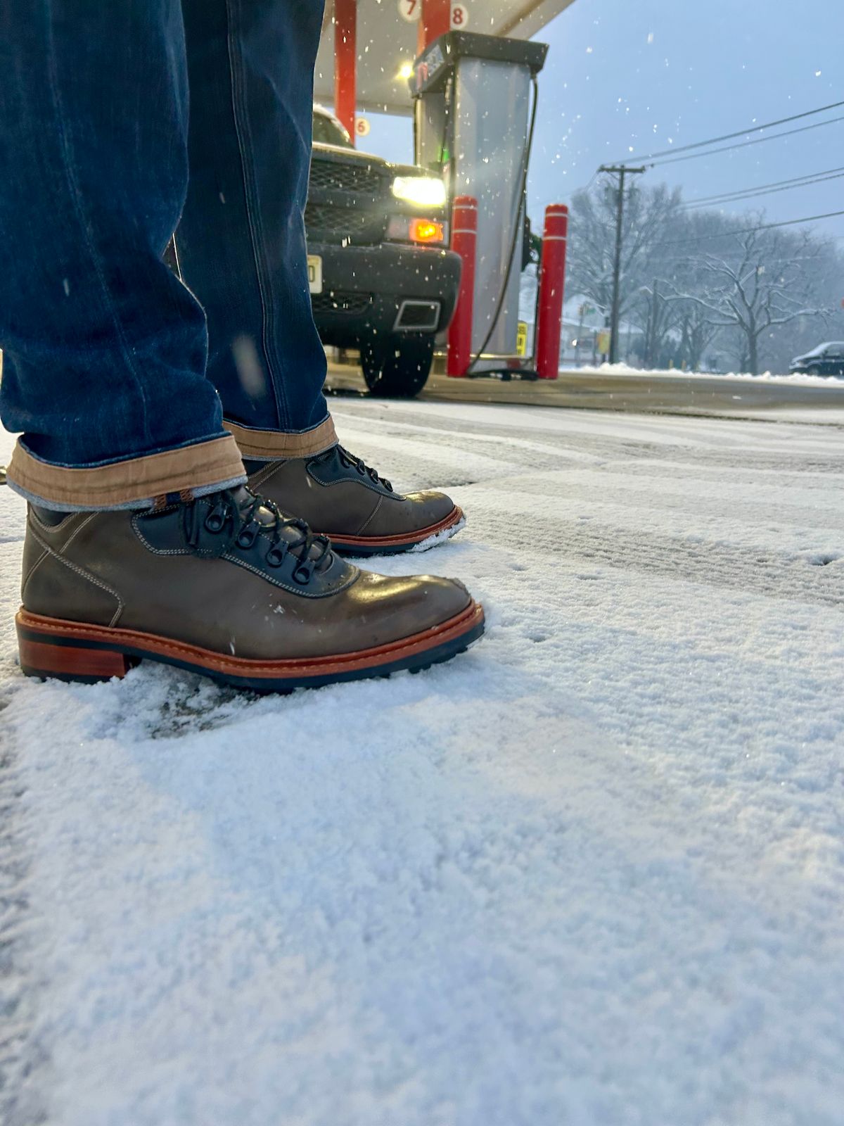 Photo by Vic on January 18, 2026 of the Blkbrd Shoemaker Bulwark Trek Boot in Horween Green Horse Rump.